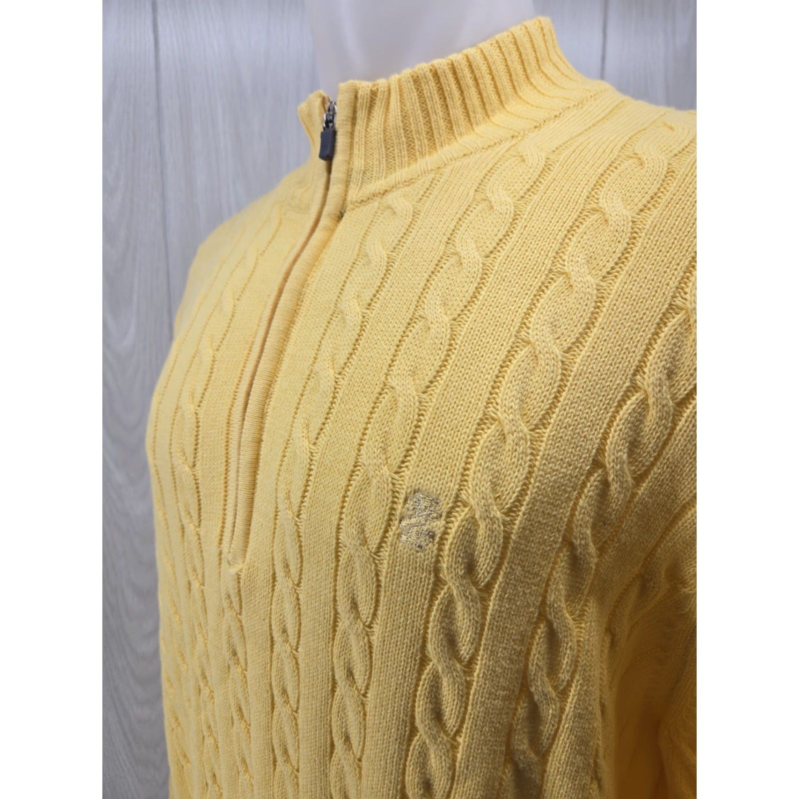 Izod IZOD Men’s Cable Knit Sweater Large Yellow Long Sleeve Quarter Zip 1/4 Shirt Size US L / EU 52-54 / 3 - 5 Thumbnail
