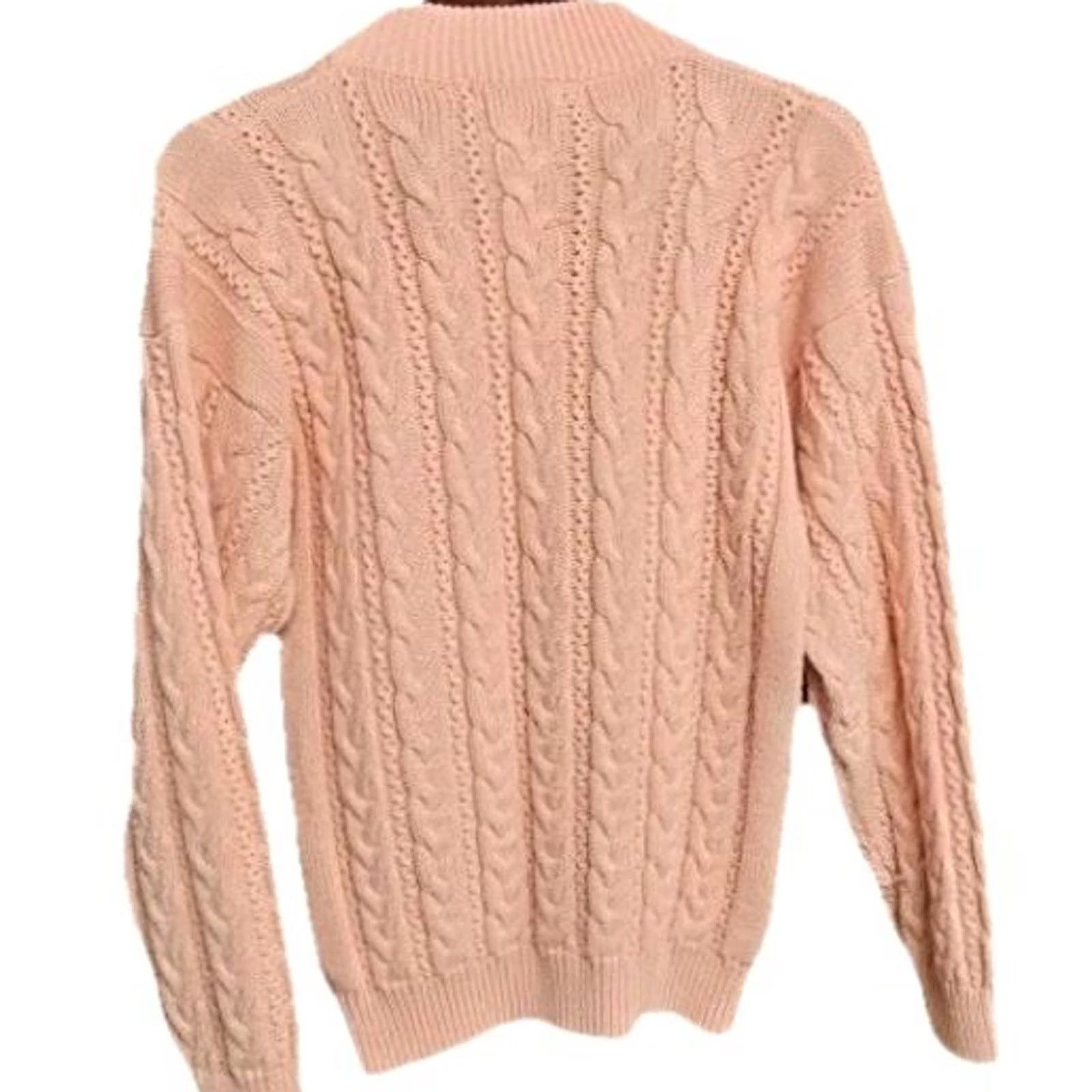 Vintage VINTAGE 80s Peach Cable Knit Mock Neck Sweater Womens M Carriage Court Sweater Size M / US 6-8 / IT 42-44 - 5 Thumbnail