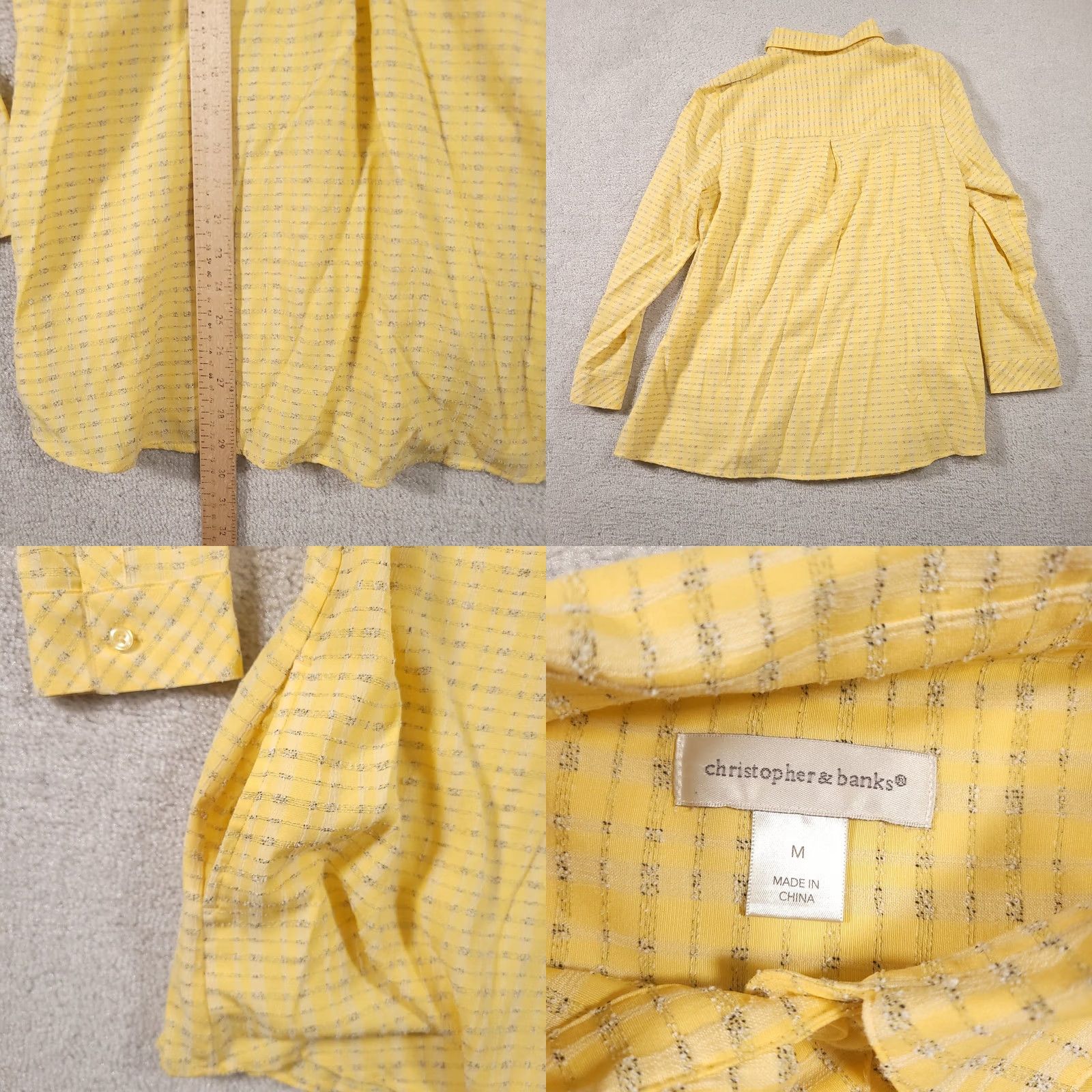 Vintage Christopher & Banks Henley Collared Shirt Women's Medium Yellow Blouse Pockets Shirt Size M / US 6-8 / IT 42-44 - 8 Thumbnail