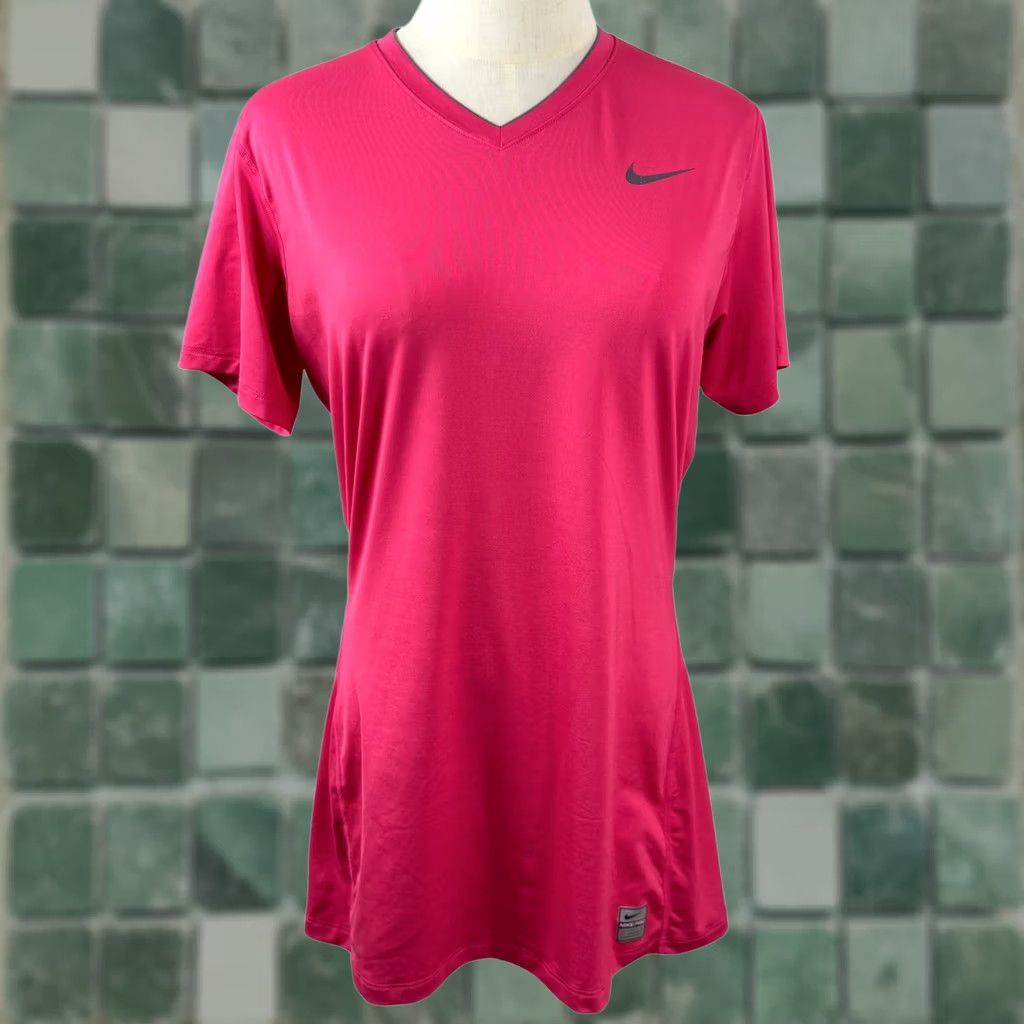 Nike Nike Pro Fitted Shirt Pink V-Neck Short Sleeve Athletic Top XL Womens Size XL / US 12-14 / IT 48-50 - 1 Thumbnail