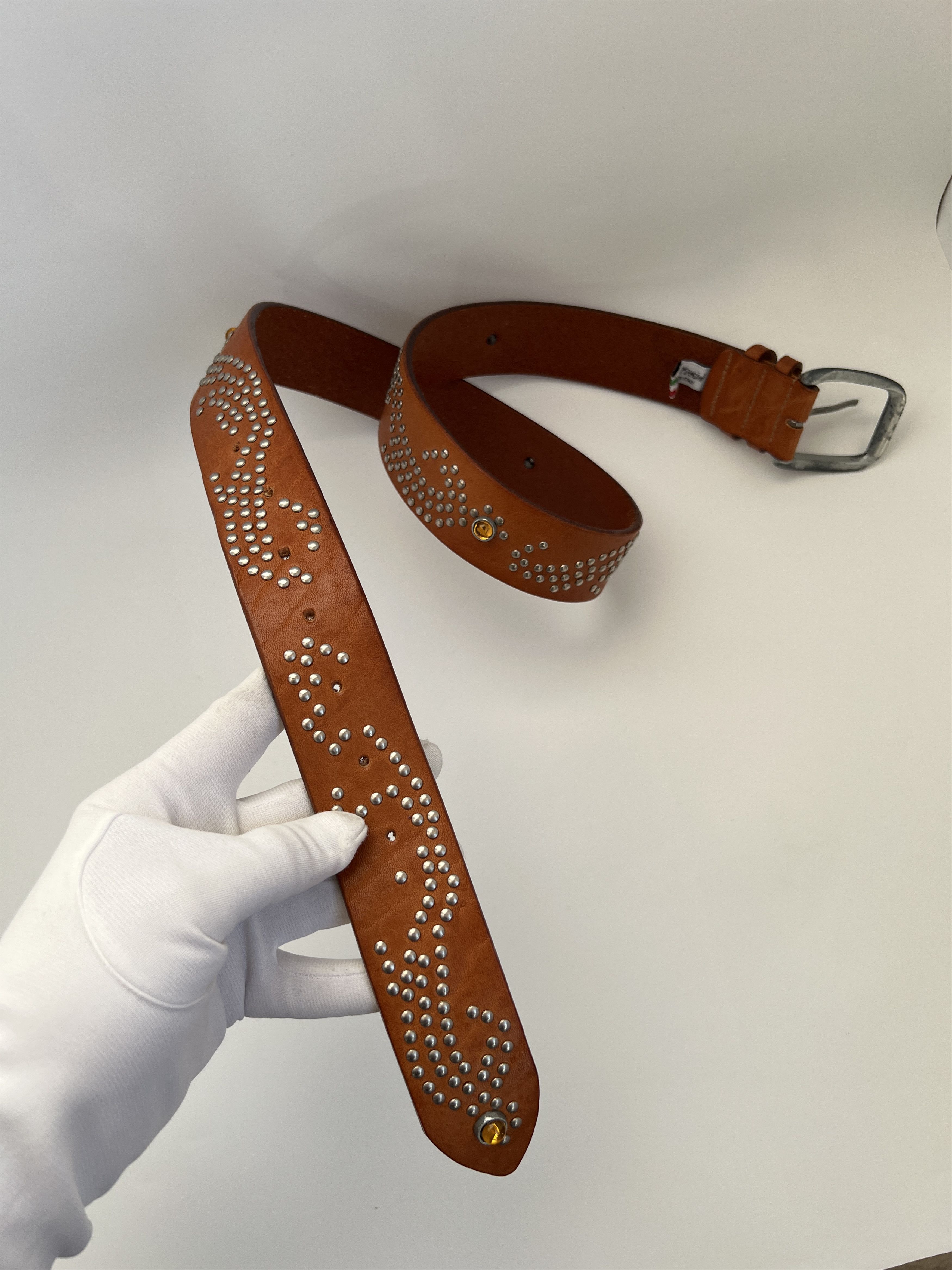 Vintage Vintage Fabrizio Mancini Rhinestones Leather Belt Italy Size ONE SIZE - 10 Thumbnail