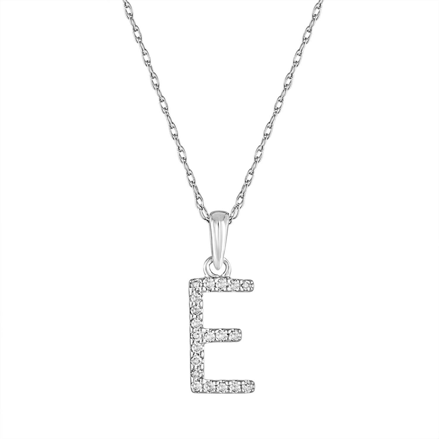 image of Tiffany Co 14K White Gold & Diamond Initial Necklace- E, Women's