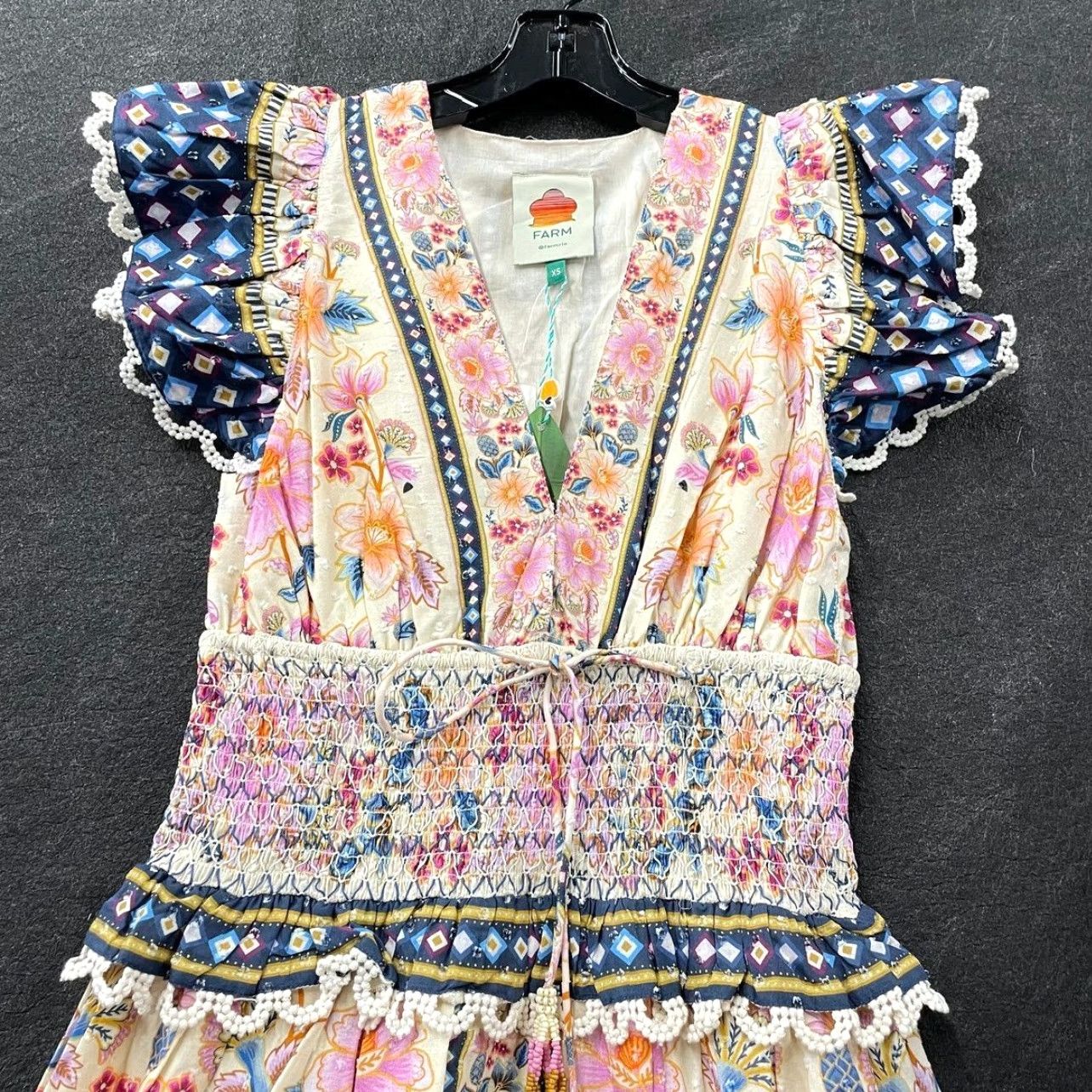 FARM RIO Superbloom Tapestry Cream Dress Women's XS Midi Sleeveless Floral  Multicolor A-Line Casual Dress