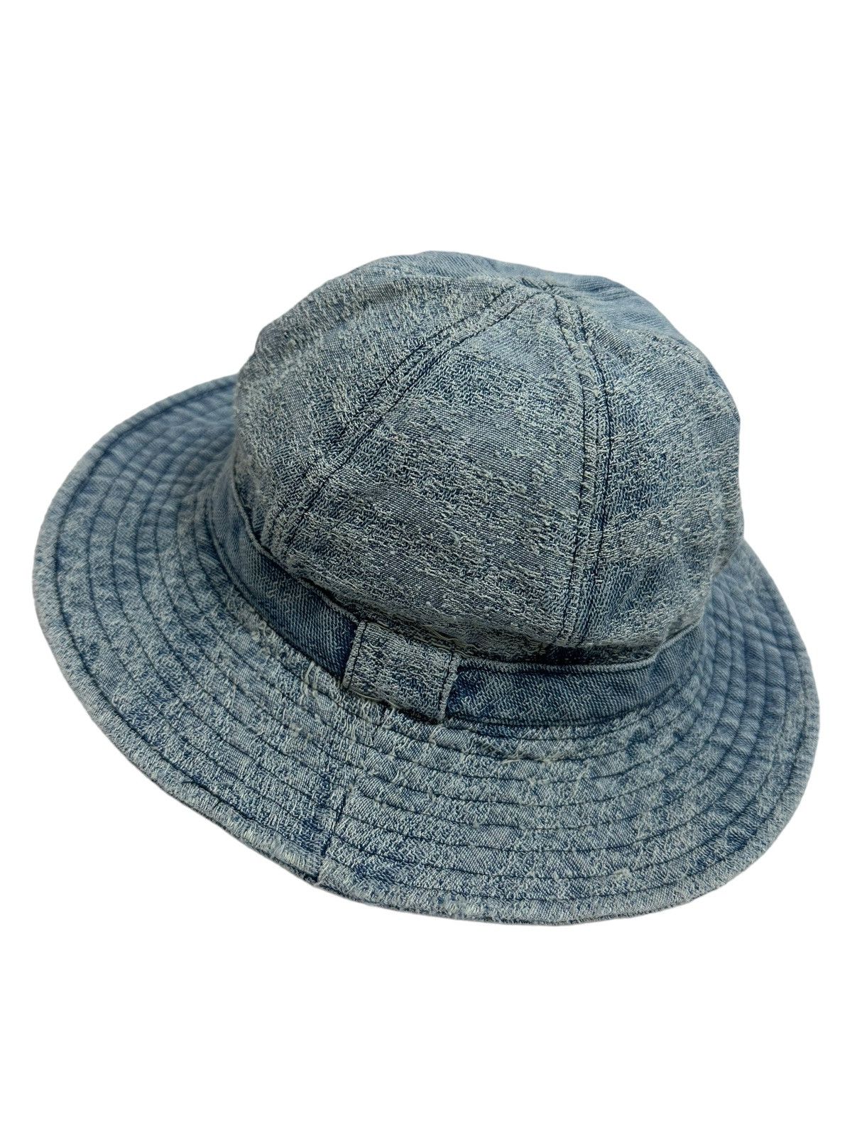 image of Avant Garde x Distressed Denim Denim "crash" Blue Distressed Bucket Hat, Men's