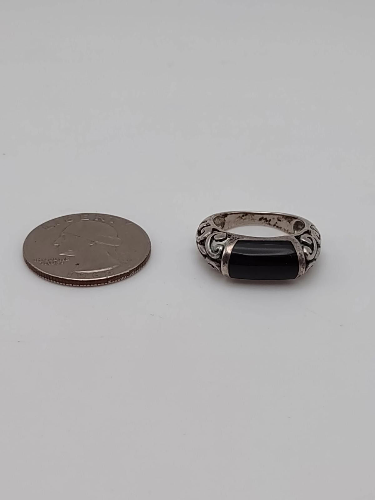 Fashion Victim Sterling Silver Black Onyx Ring Size 6.5 Vtg Bali Style 925 Size ONE SIZE - 2 Thumbnail