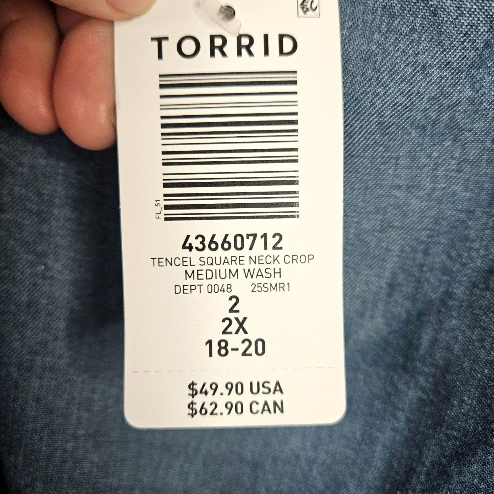 Torrid Torrid Denim Crop Top Tencel Square Neck 2X Blue NWT Womens Top Casual Short Sleeve Medium Wash Size XXL / US 16-18 / IT 52-54 - 6 Thumbnail