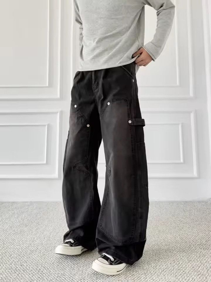 Japanese Brand Double Knee Work Pants – Wide Leg Baggy Carpenter Trousers Size US 27 - 3 Thumbnail