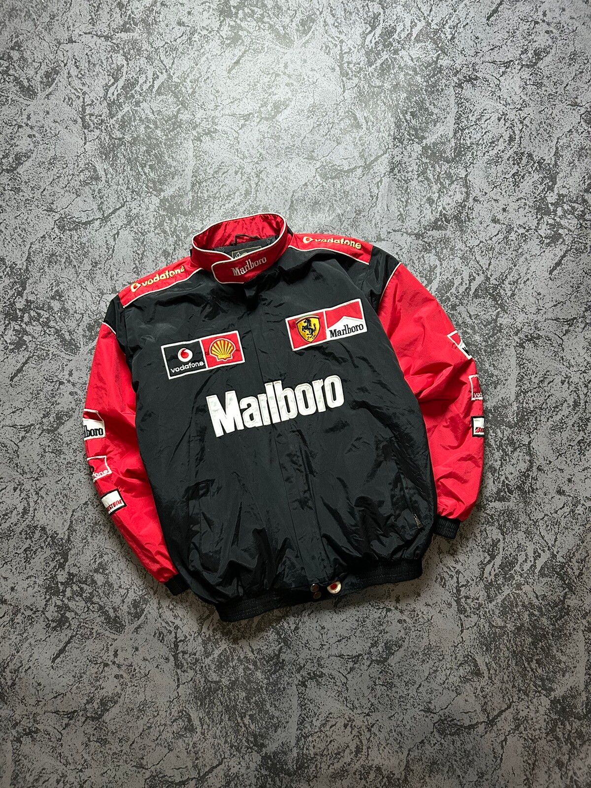 Pre-owned Ferrari X Marlboro Vintage Racing Jacket Marlboro Ferarri F1 Big Logo 90's In Black