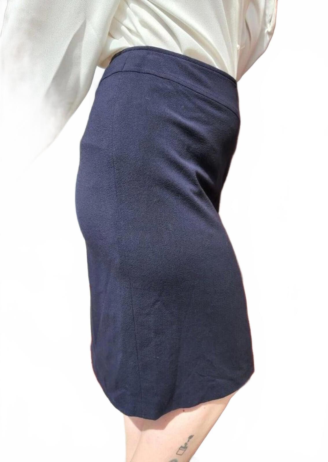 Escada Escada 40 / US 10 Navy Wool Blend Pencil Skirt Size 32" / US 10 / IT 46 - 2 Thumbnail