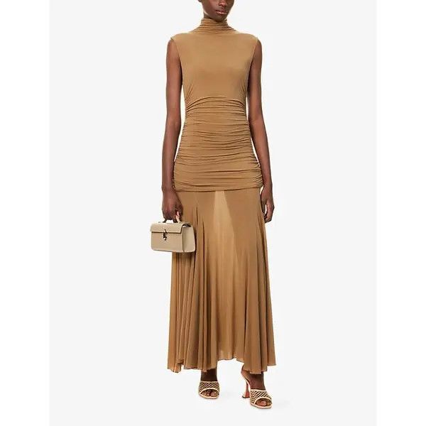 Magda Butrym o1h1sh11225 High Neck Cupro Midi Dress in Beige Size XS / US 0-2 / IT 36-38 - 2 Thumbnail