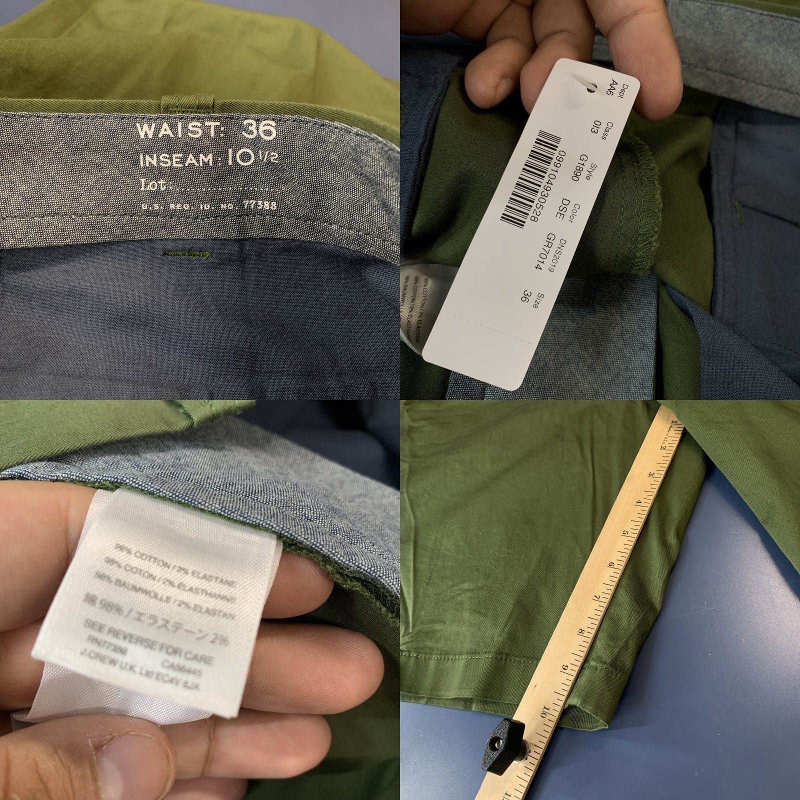 J.Crew VINTAGE? No. J.CREW Stretch Military Chino Shorts Men 36 Green Slim Fit 36x10 Army-Theme Casual Cotton Inseam 10" Men Size US 36 / EU 52 - 8 Thumbnail