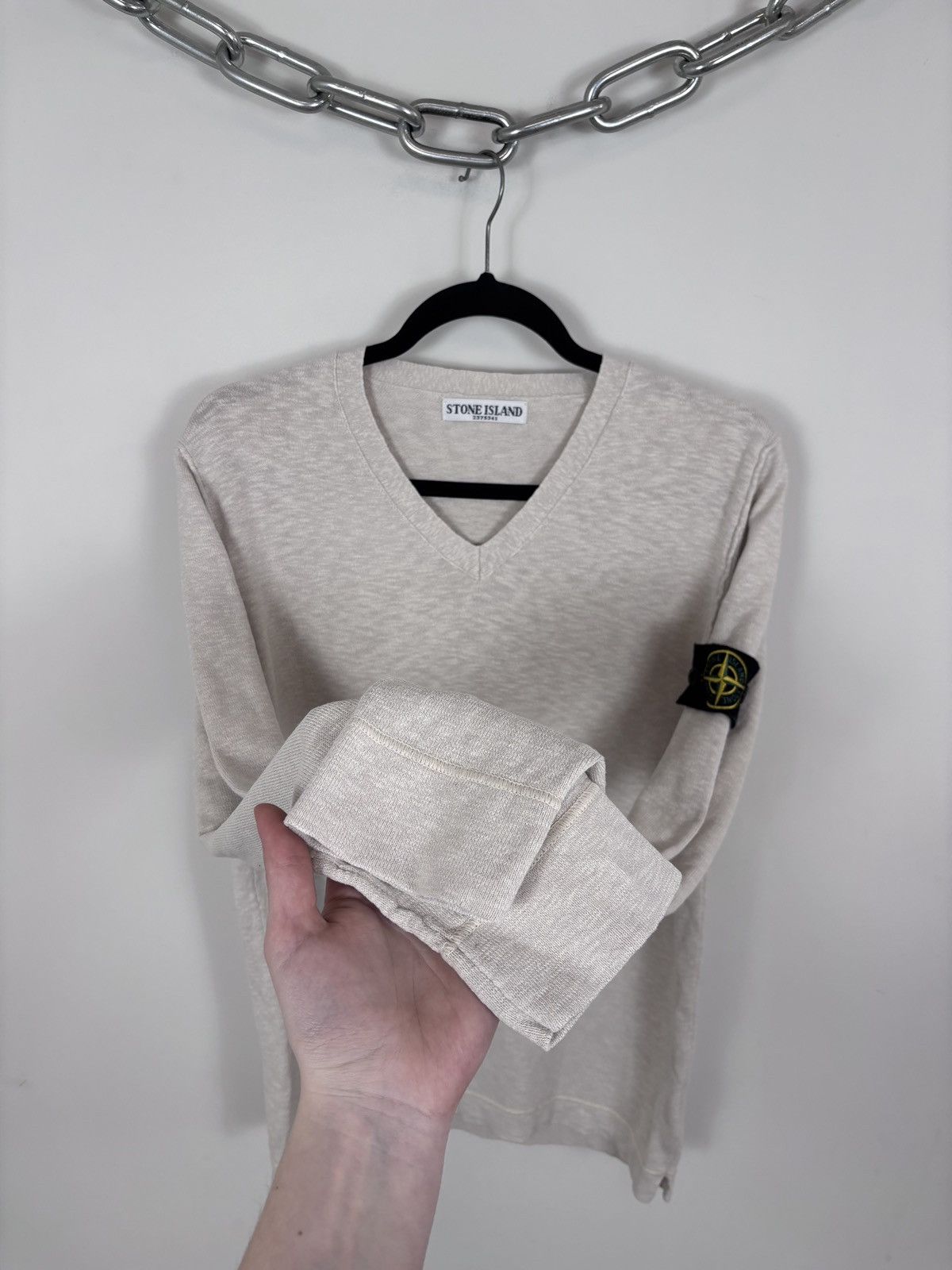 Stone Island Vintage Stone Island Men’s Beige Knit V-Neck Sweater Size US M / EU 48-50 / 2 - 6 Thumbnail
