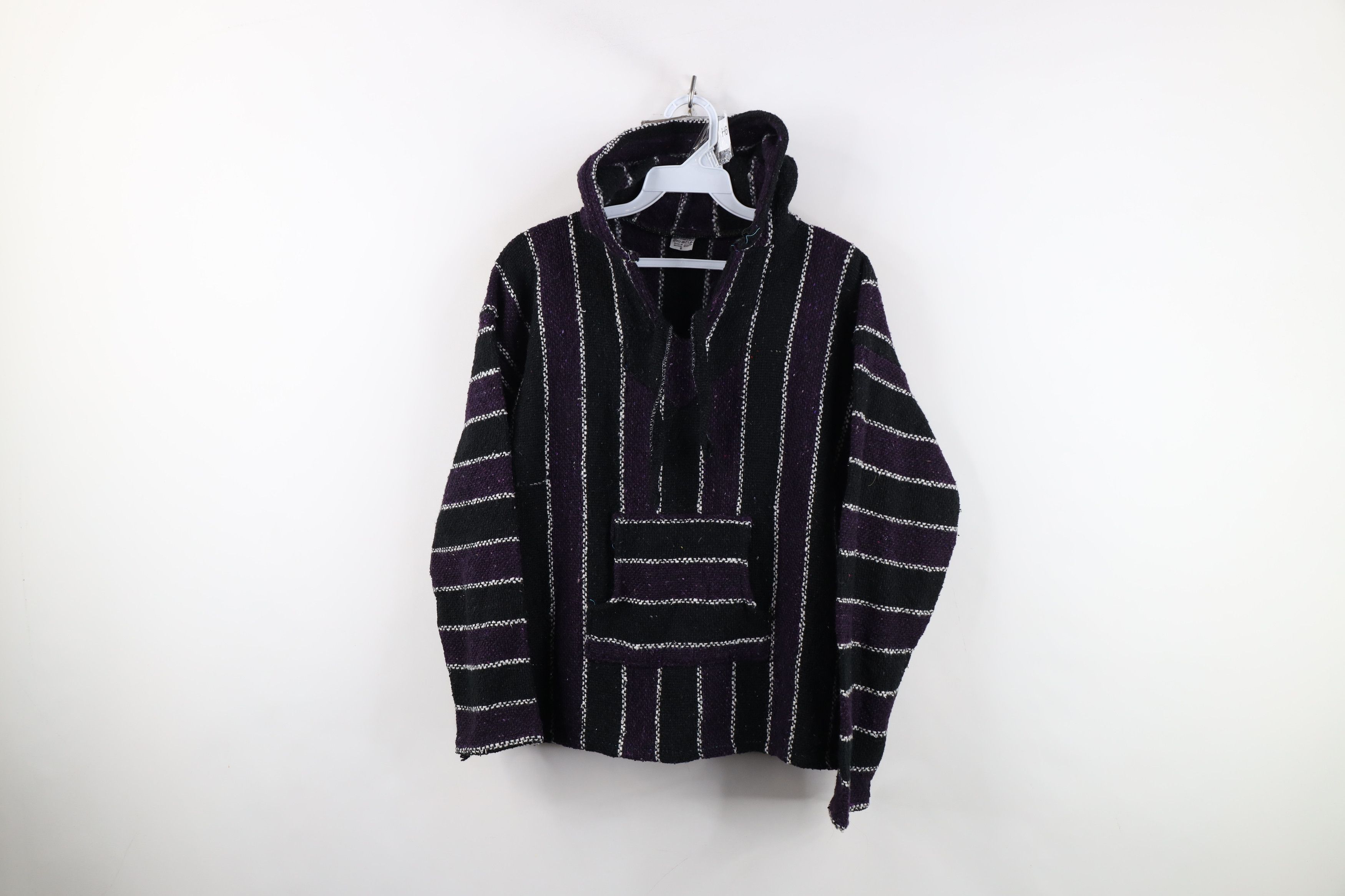 Vintage Vintage 90s Streetwear Striped Knit Drug Rug Hoodie Size M / US 6-8 / IT 42-44 - 1 Thumbnail