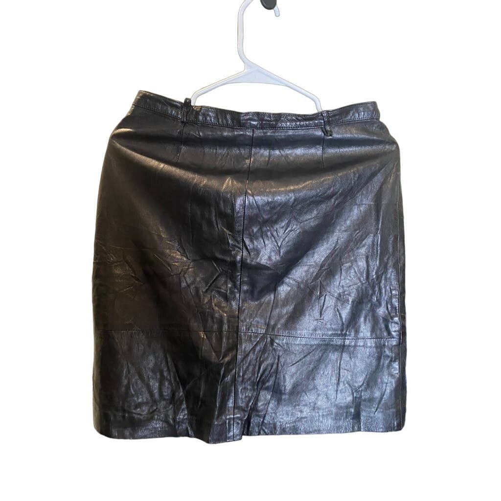Designer Vintage Black Leather High Waist Mini Skirt Skin Roma 44 Size 29" - 1 Thumbnail