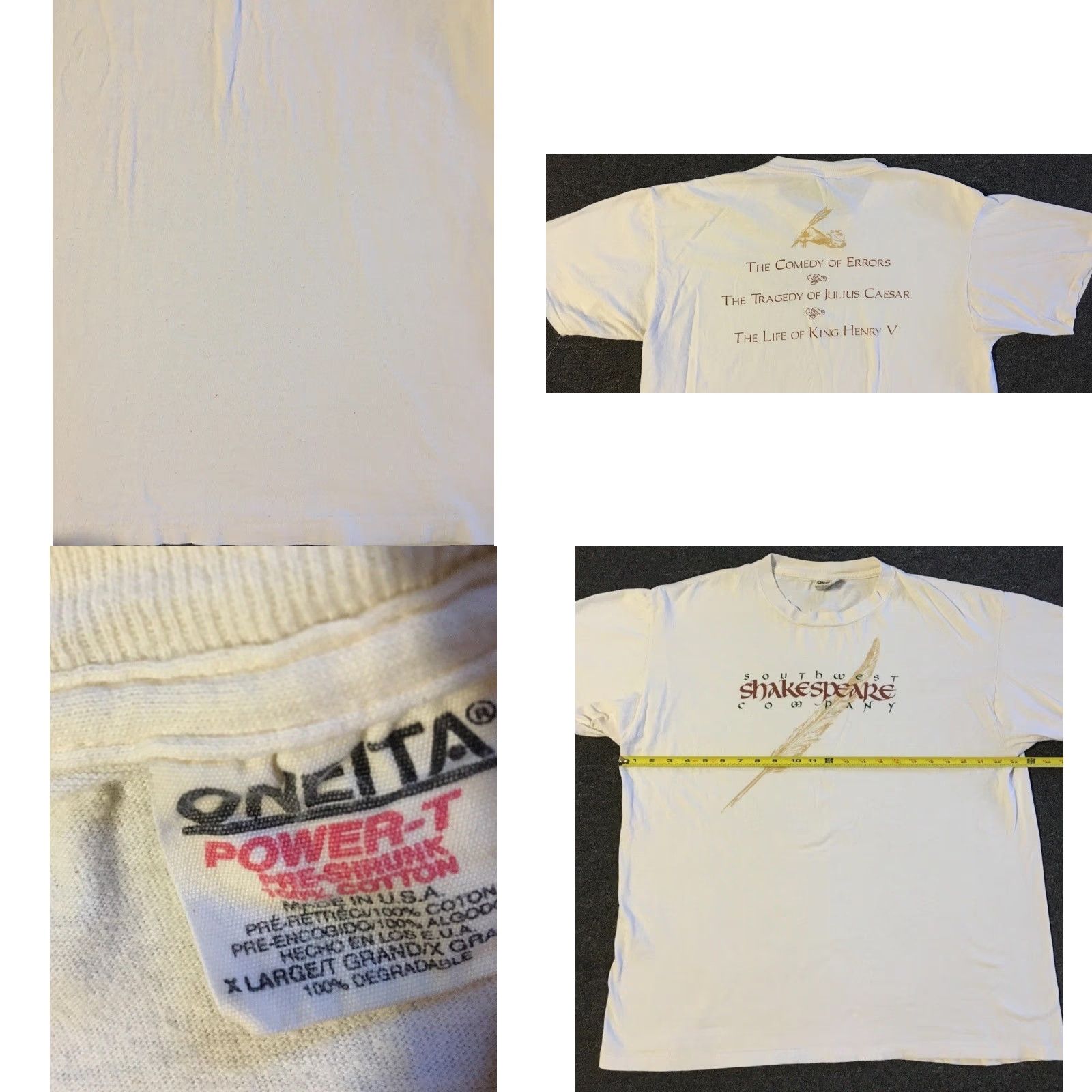 Julius VINTAGE 90s William Shakespeare Shirt XL Beige Striped Crew Neck Short Sleeve Single Stitch Mens T-Shirt Size US XL / EU 56 / 4 - 9 Thumbnail