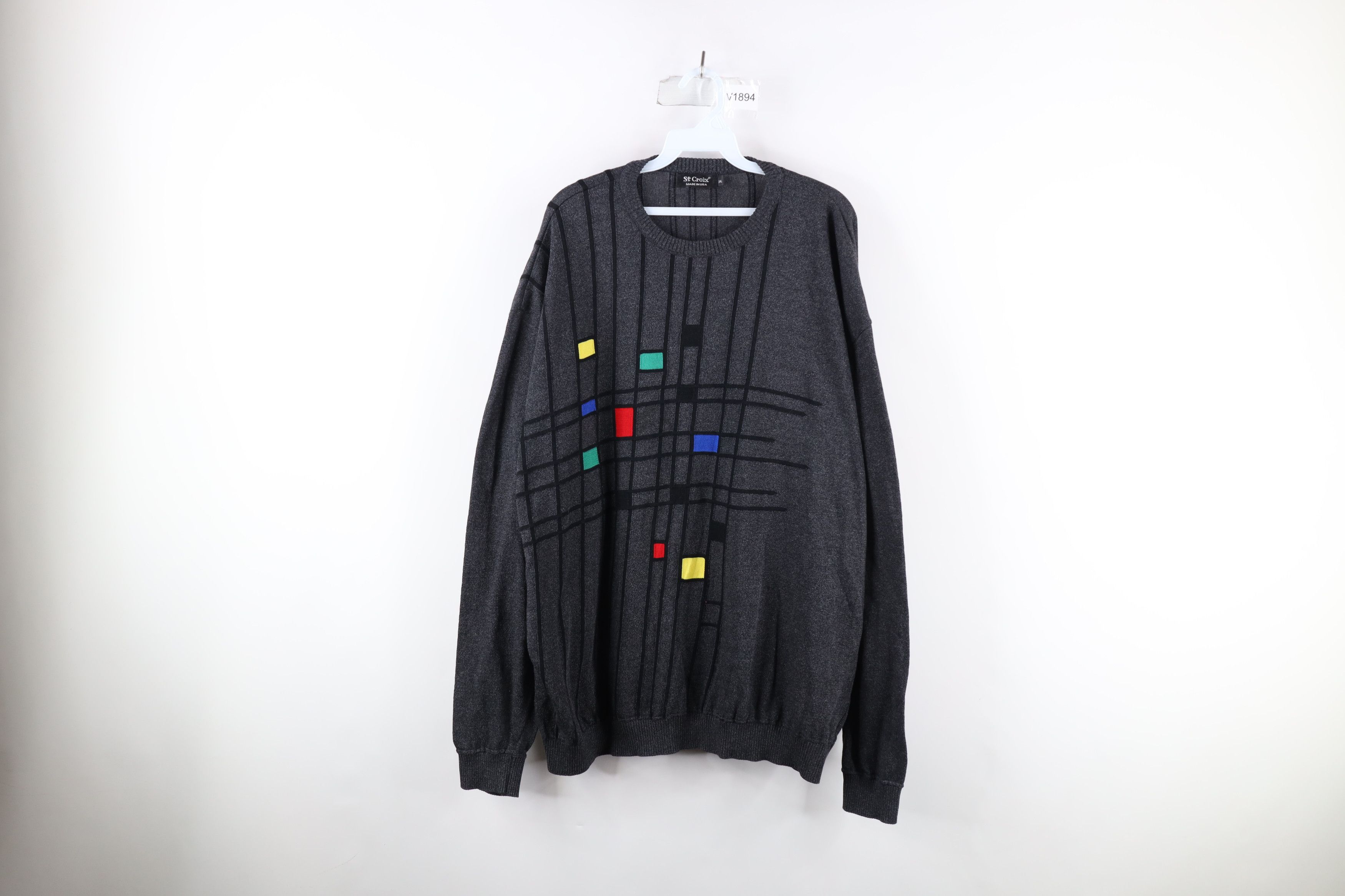 image of Vintage 90's Coogi Style Rainbow Art Knit Cosby Sweater Usa in Grey, Men's (Size 2XL)