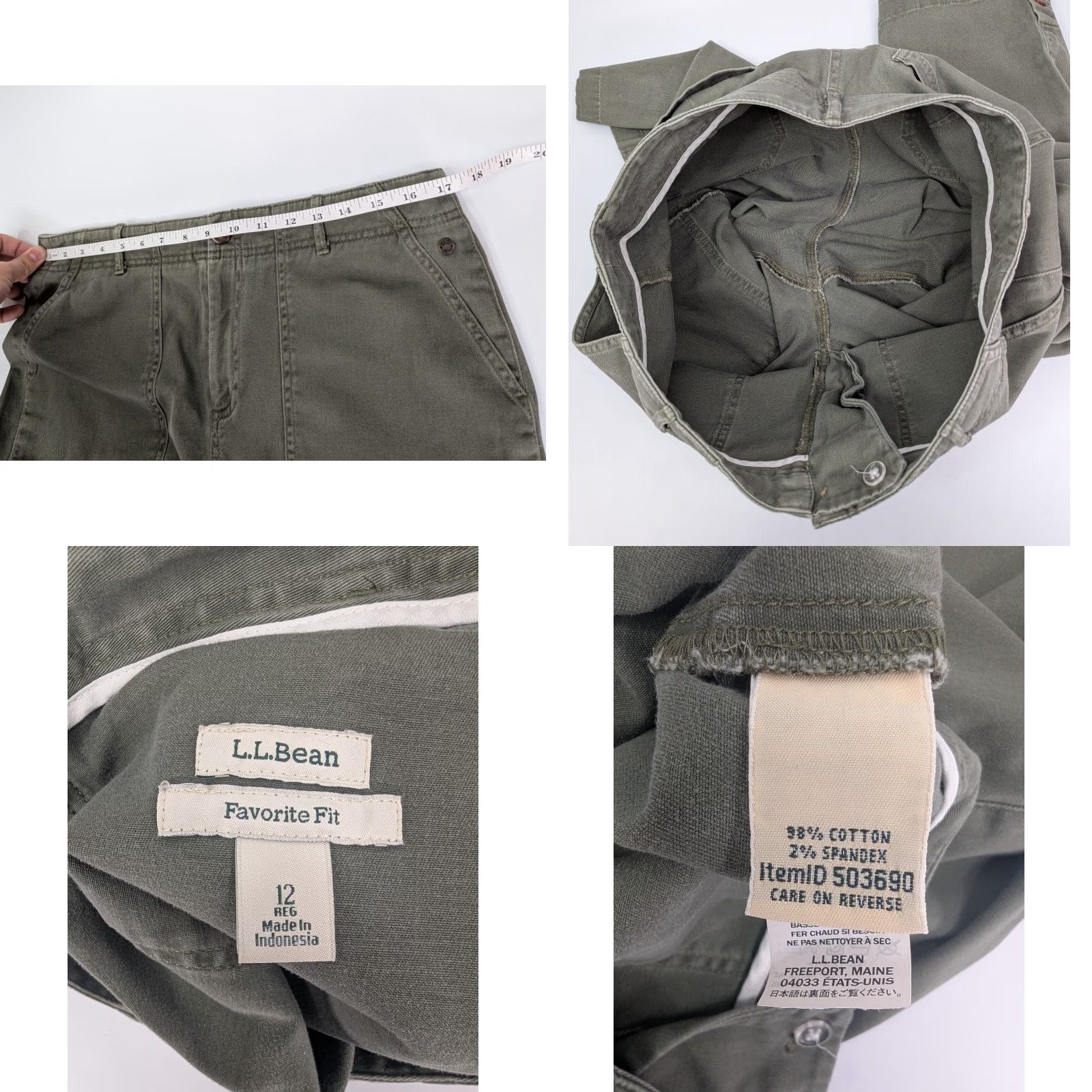Vintage LL Bean Favorite Fit Women's 12 Green Cropped Pants High Rise Cotton Blend Capris Straight Pockets Casual Workwear Size 34" / US 12 / IT 48 - 8 Thumbnail