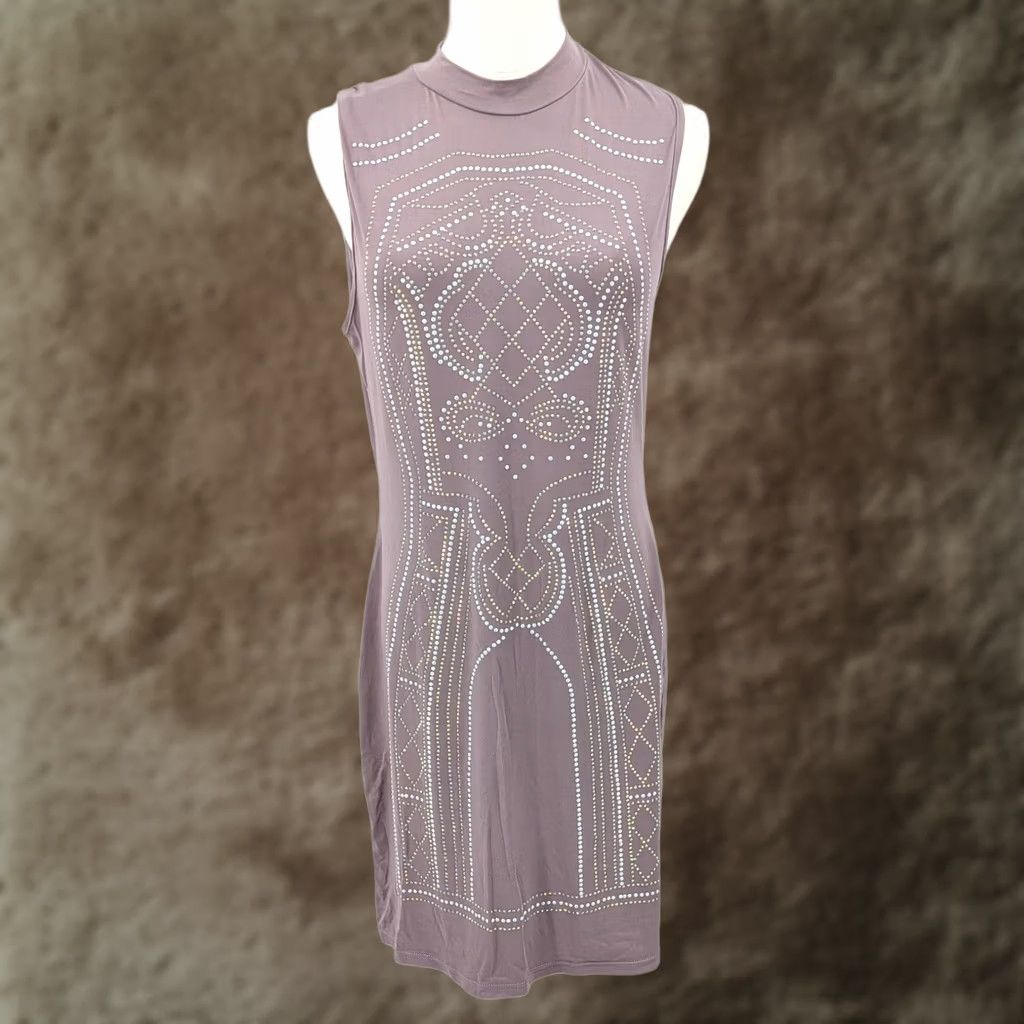 Say What Studded Bodycon Dress Mauve Stretch Sleeveless Size L Womens, Women's