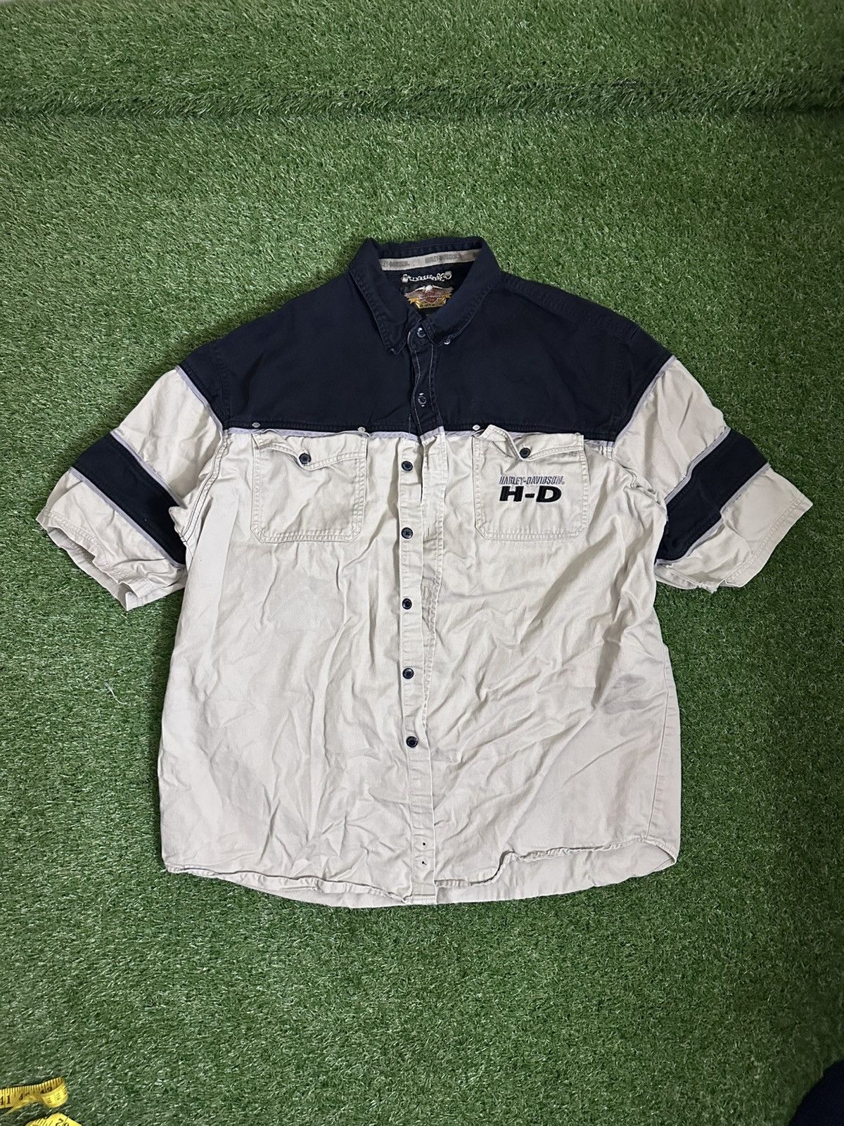 Harley Davidson × Vintage 1990s mechanic short sleeve Harley Davidson button up Size US XL / EU 56 / 4 - 1 Thumbnail