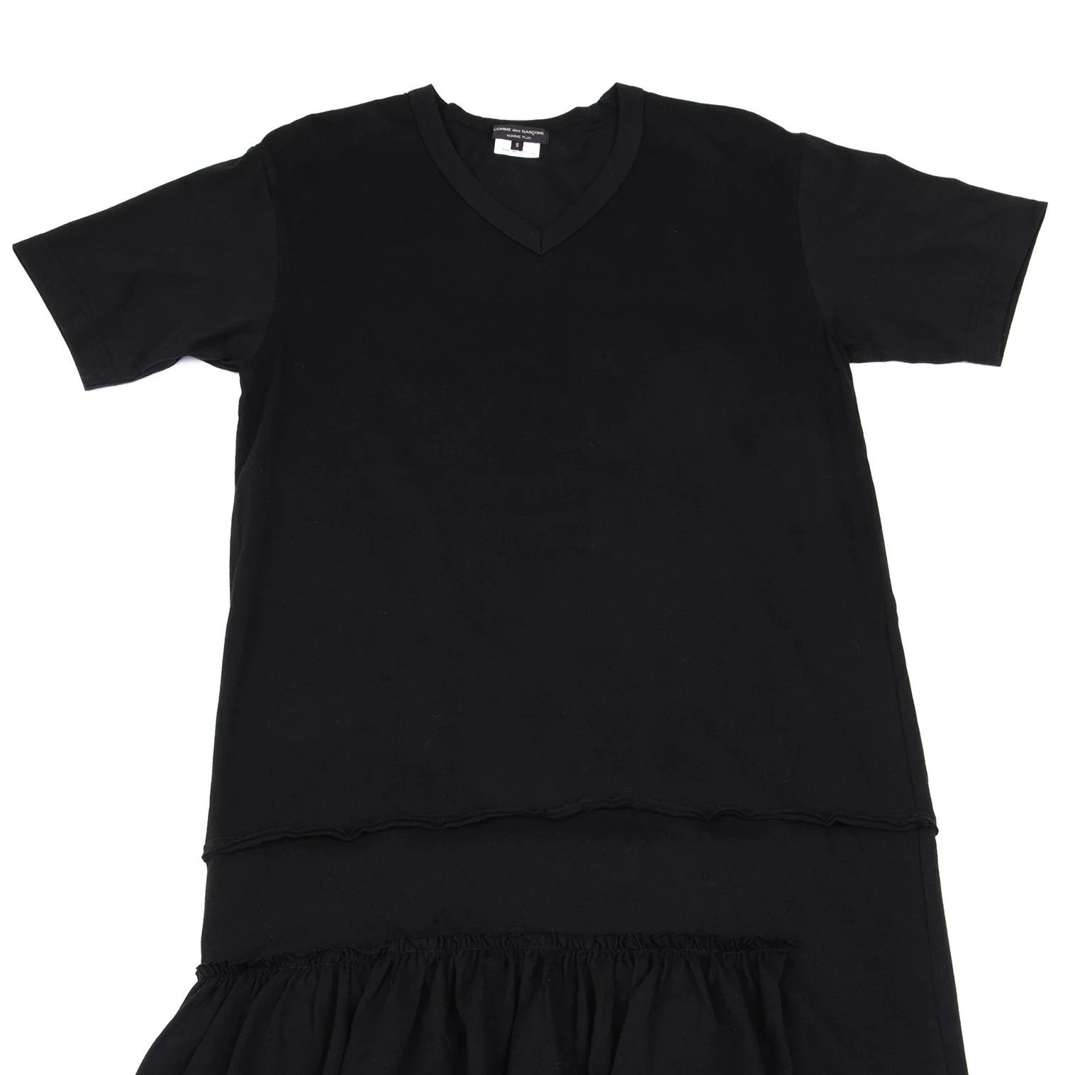 Comme des Garcons Homme Plus V-Neck Frill Long Sleeve T-Shirt in Black Size S Size US S / EU 44-46 / 1 - 2 Thumbnail