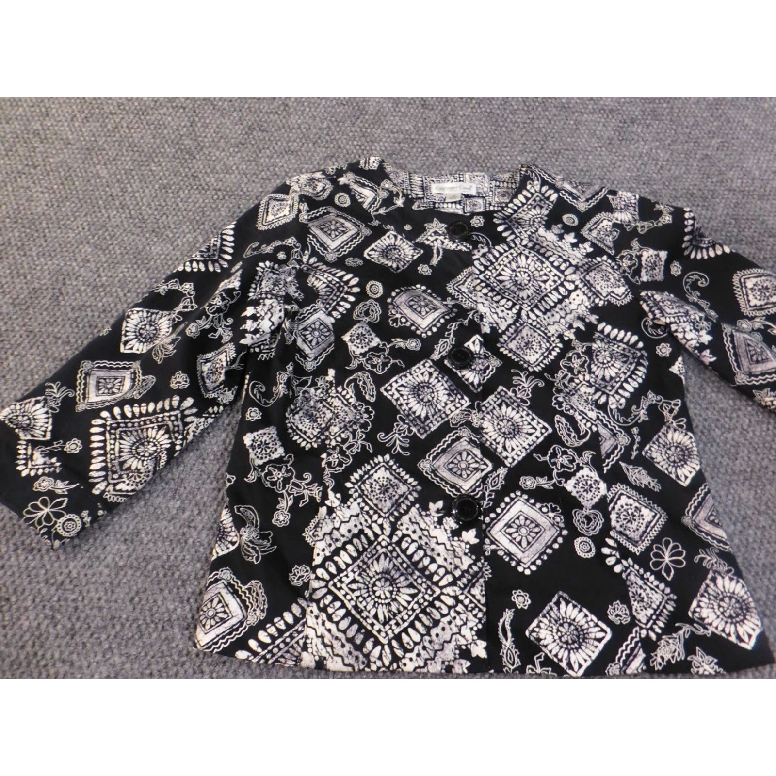Coldwater Creek Coldwater Creek Blazer Jacket Geometric Black Womens 10 Stretch Button Mid-Length Long Sleeve Tweed Lining Polyester Vintage: No (drop if not allowed) Size L / US 10 / IT 46 - 4 Thumbnail