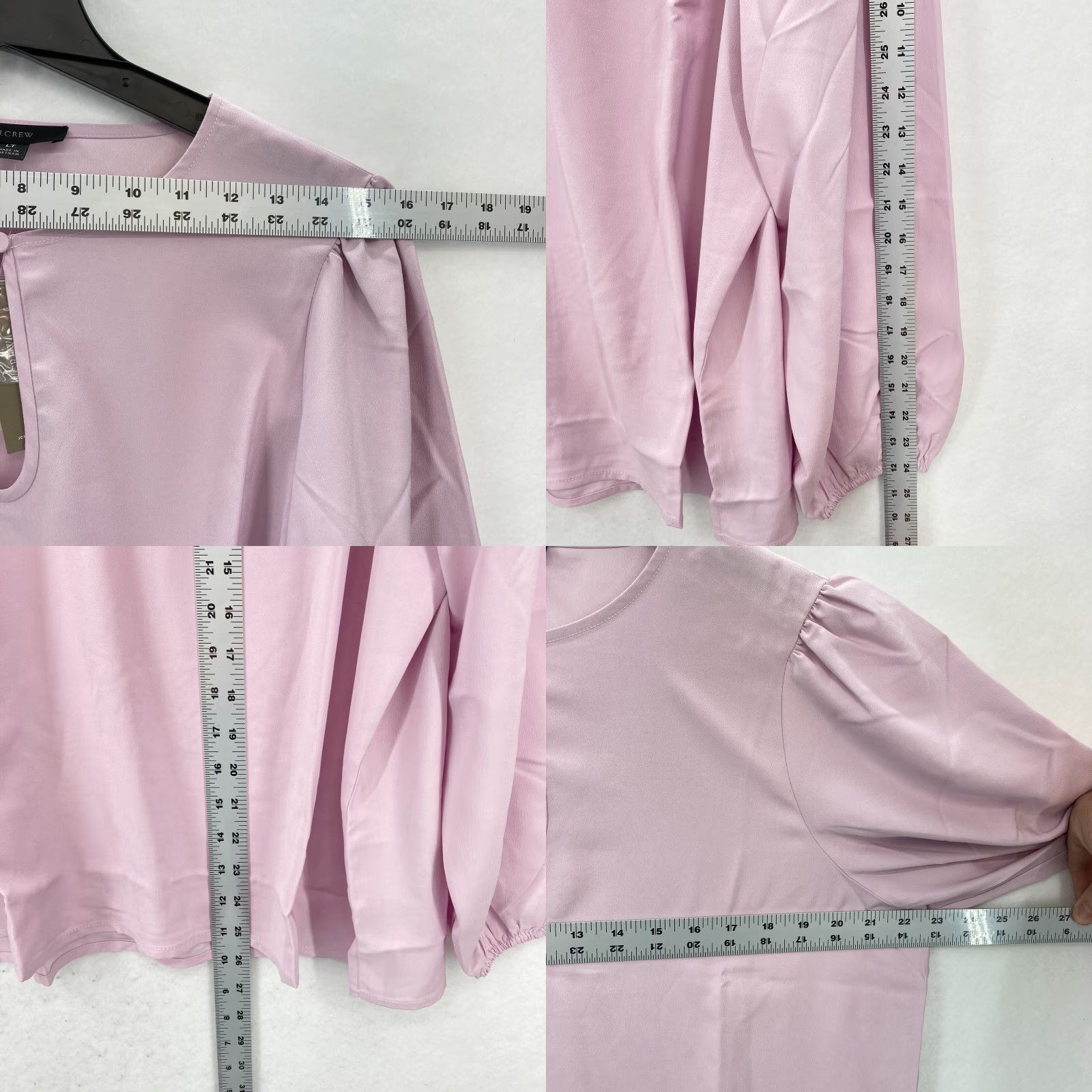 J.Crew J.Crew Puff Sleeve Satin Back Crepe Top Women's Large Tall Pink Keyhole Neckline Shirt Size L / US 10 / IT 46 - 8 Thumbnail