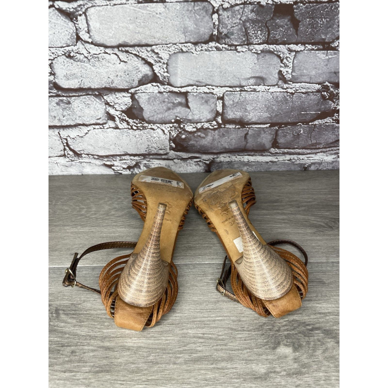 Just Cavalli Just Cavalli Brown Leather Studded Pointed Ankle Strap Stile Size US 6.5 / IT 36.5 - 10 Thumbnail