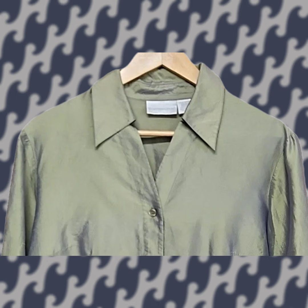 Worthington Worthington 100% Silk Blouse Womens Large Button Front Collared Luxe Drapey Olive Green Shirt Size L / US 10 / IT 46 - 1 Thumbnail