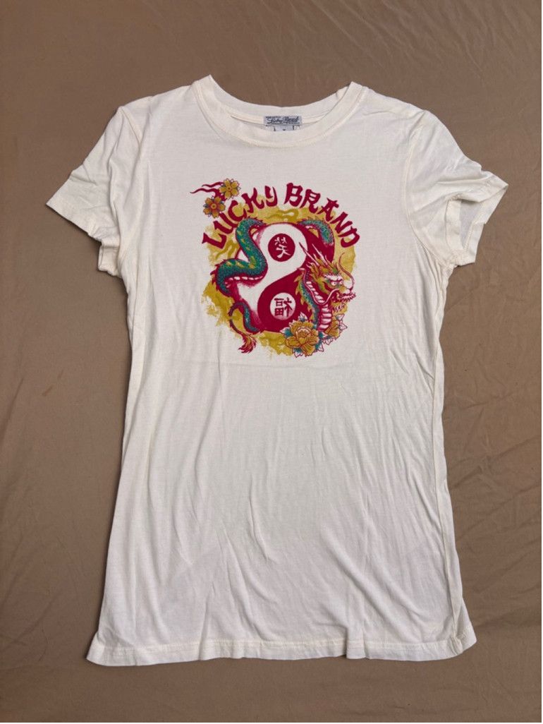 Lucky Brand Women's Lucky Brand T-shirt Size M White Dragon Graphic Size L / US 10 / IT 46 - 2 Thumbnail