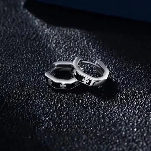 Other × Sterling Silver 925 Silver Plated Cross Hoop Earrings for Men Women Size ONE SIZE - 3 Thumbnail