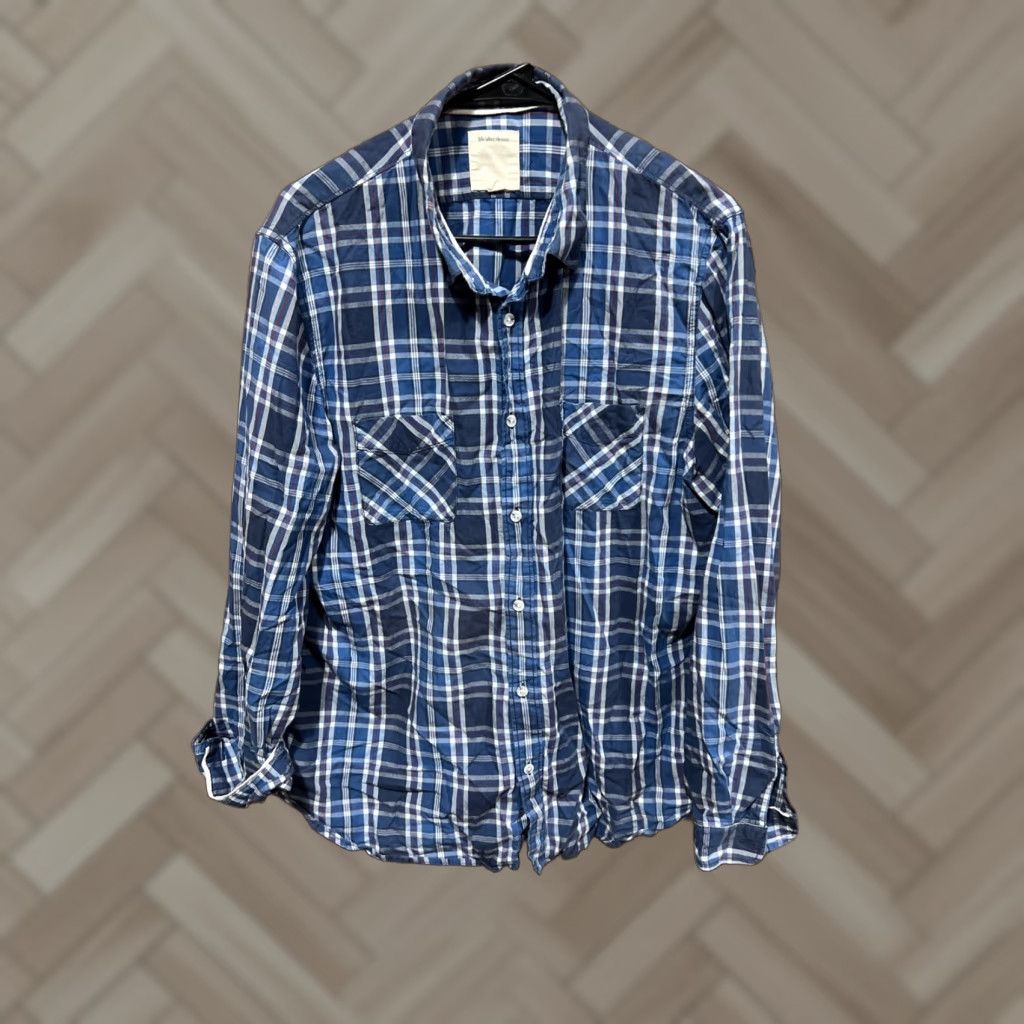 Denime Life After Denim Shirt Button Down Men's XL Plaid Blue 100% Cotton Long Sleeve Button-Down Collared Wool? Size US XL / EU 56 / 4 - 1 Thumbnail