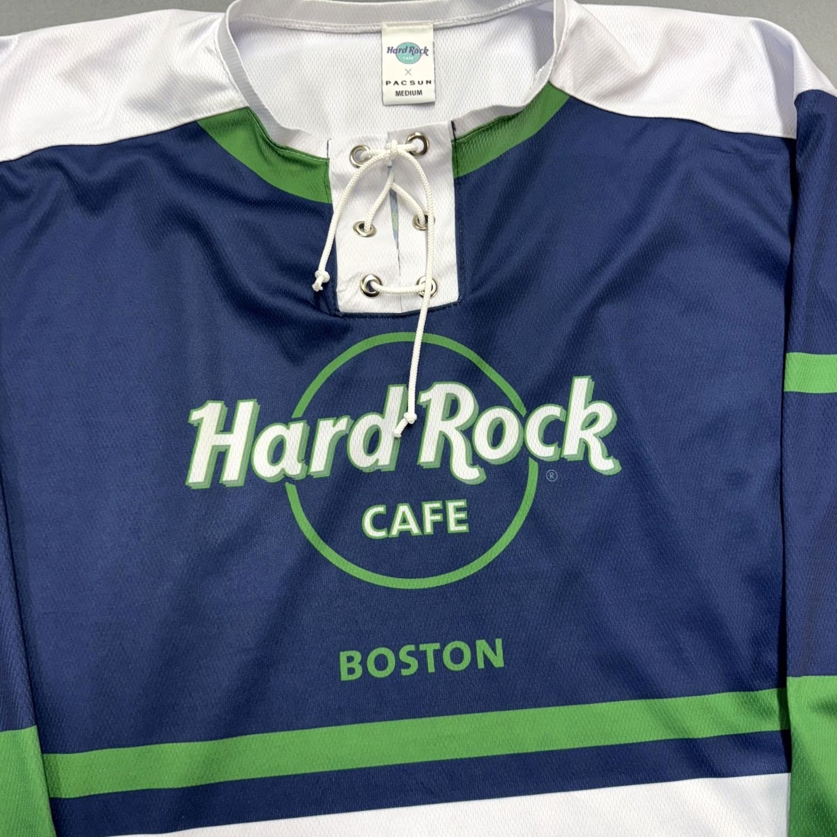 Hard Rock Cafe Hard Rock Cafe x PacSun Shirt Mens M Blue Hockey Jersey Long Sleeve Graphic Print V-Neck Pullover Sports Tee Size US M / EU 48-50 / 2 - 2 Thumbnail