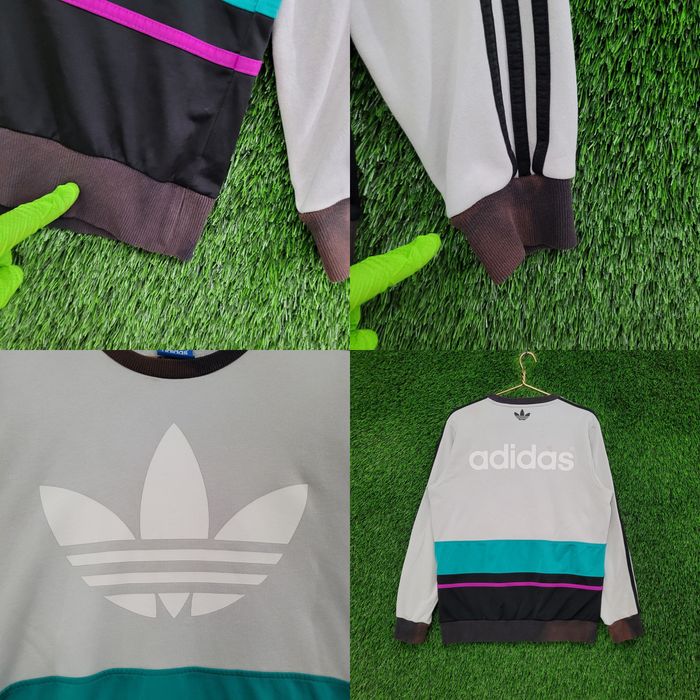 Adidas Adidas Trefoil Striped Sweatshirt Large 21.5x28.5 White