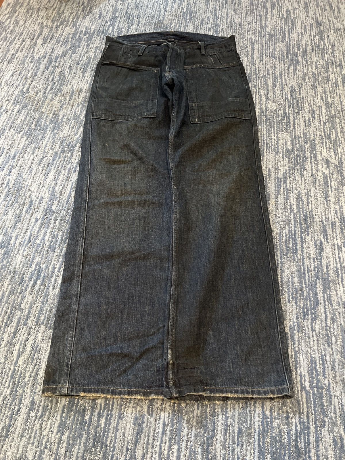 image of Rick Owens Waxed Slab Denim in Blue, Men's (Size 33)