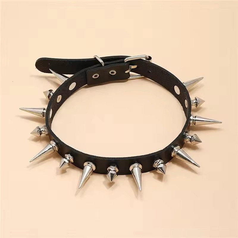 Jewelry Long Spike Choker Leather Collar Size ONE SIZE - 5 Thumbnail
