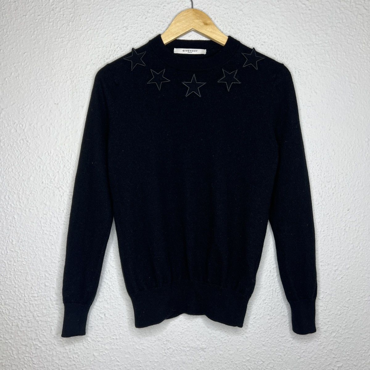 image of Givenchy Knitwear Jumper Sweater Wool Stars Embroidered Logo in Black, Men's (Size Small)