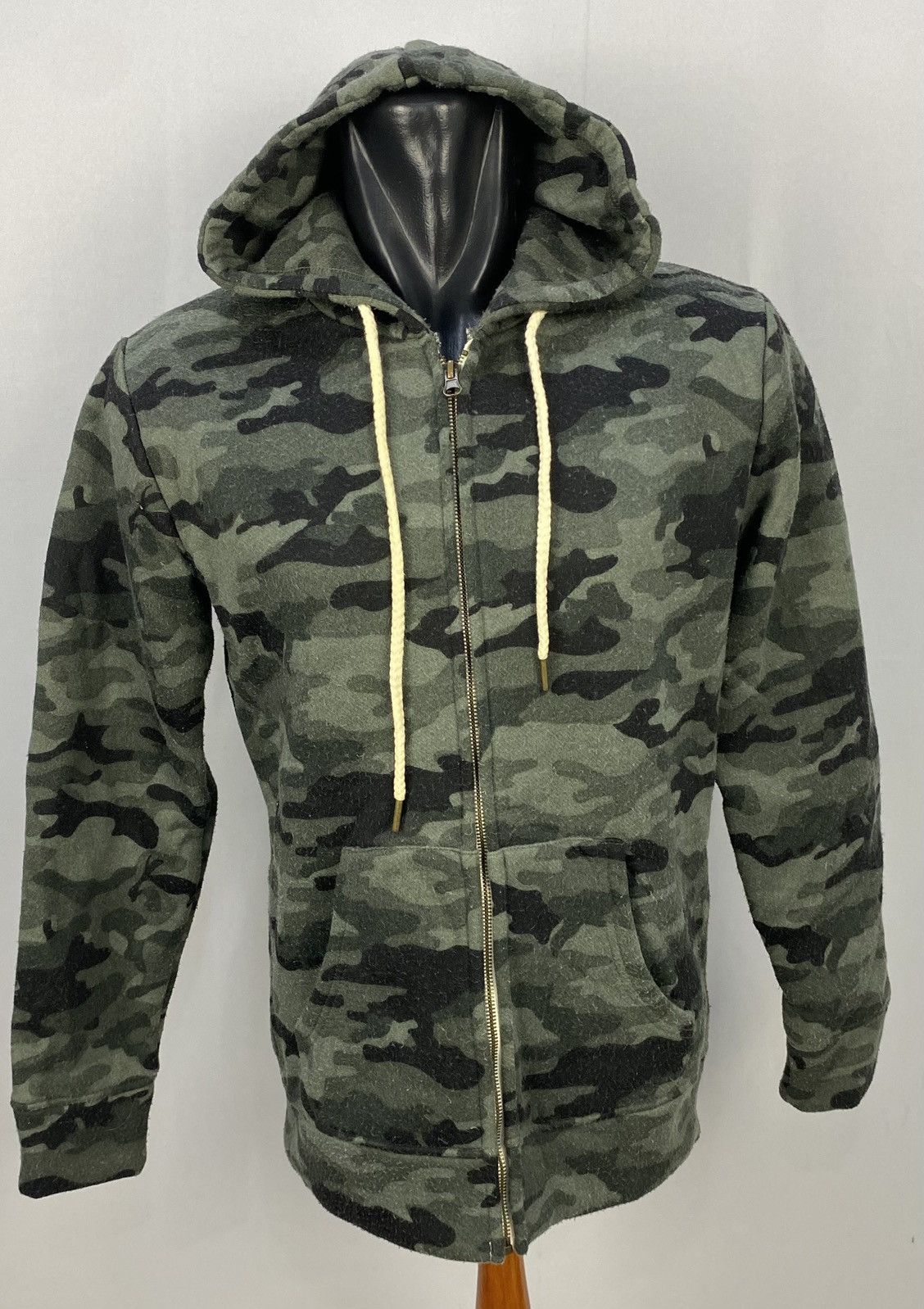 image of VTG Abahouse Ecru Army Zipper Hoodie Jacket in Army Green, Men's (Size Medium)