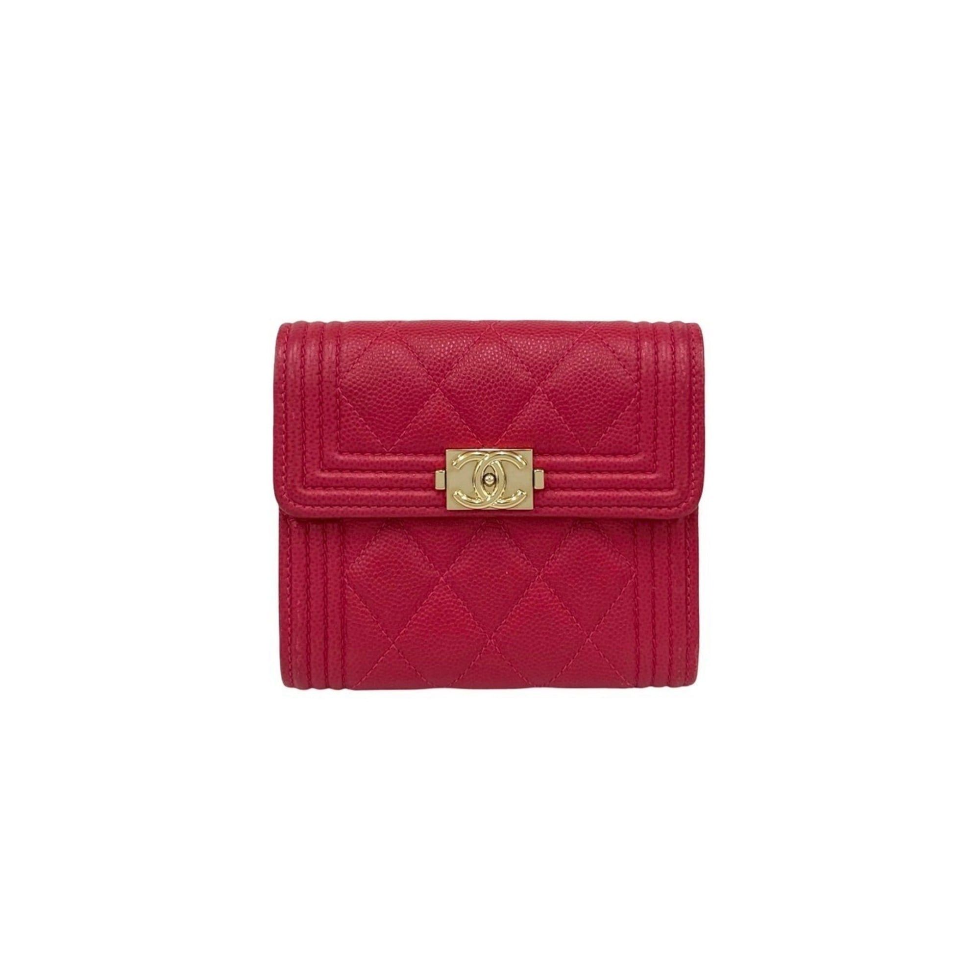 Chanel CHANEL Boy Chanel Coco Mark Caviar Leather Tri-fold Wallet Mini Pink 21262 Size ONE SIZE - 1 Thumbnail