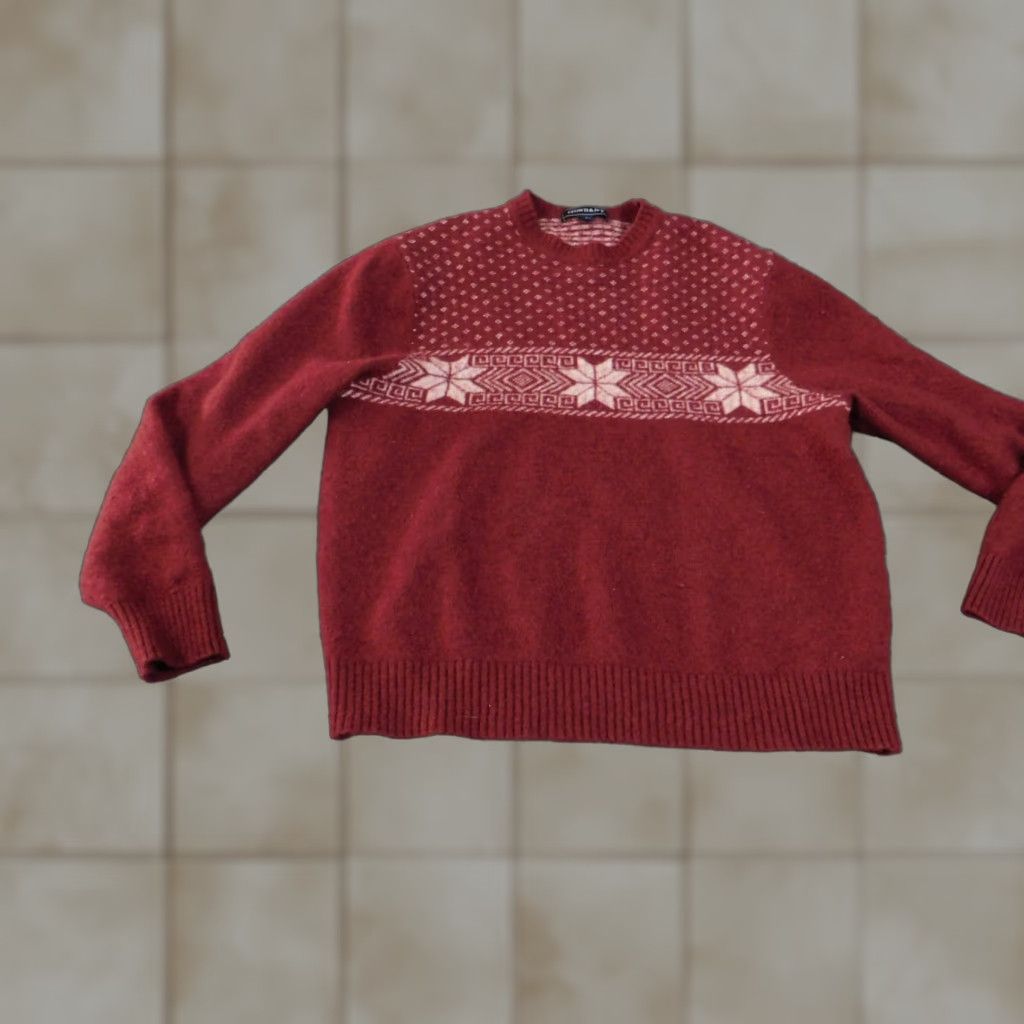 Vintage Crown & Ivy Sweater Mens Large Red Fair Isle Crewneck Pullover Lambswool Nylon Knit Winter Size US L / EU 52-54 / 3 - 1 Thumbnail