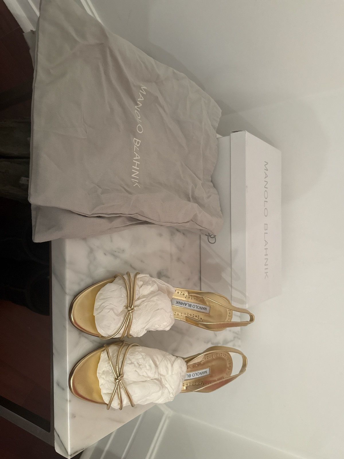 Manolo Blahnik Gold Sareta Heeled Sandal Size US 9 / IT 39 - 2 Thumbnail