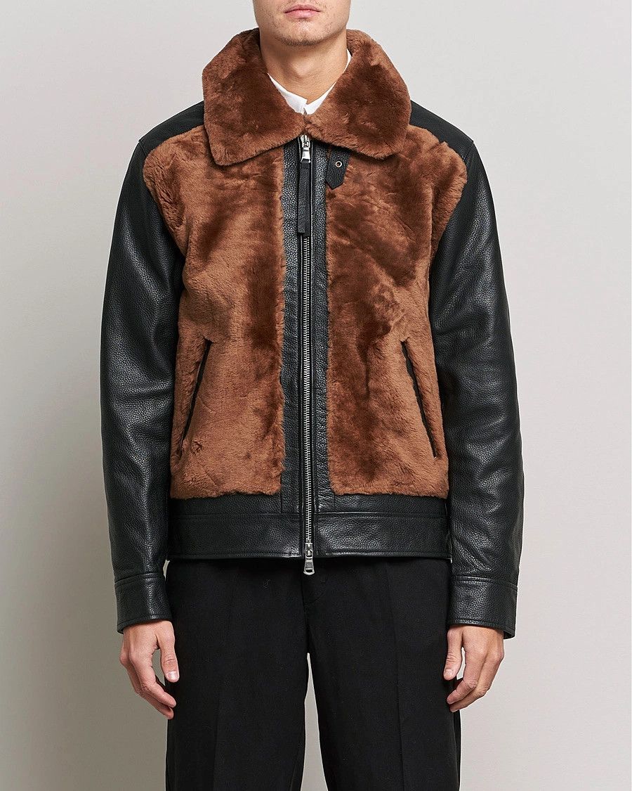 J.Lindeberg o1tko11224 Leather/ Shearling Jacket in Black/Brown Size US L / EU 52-54 / 3 - 3 Thumbnail