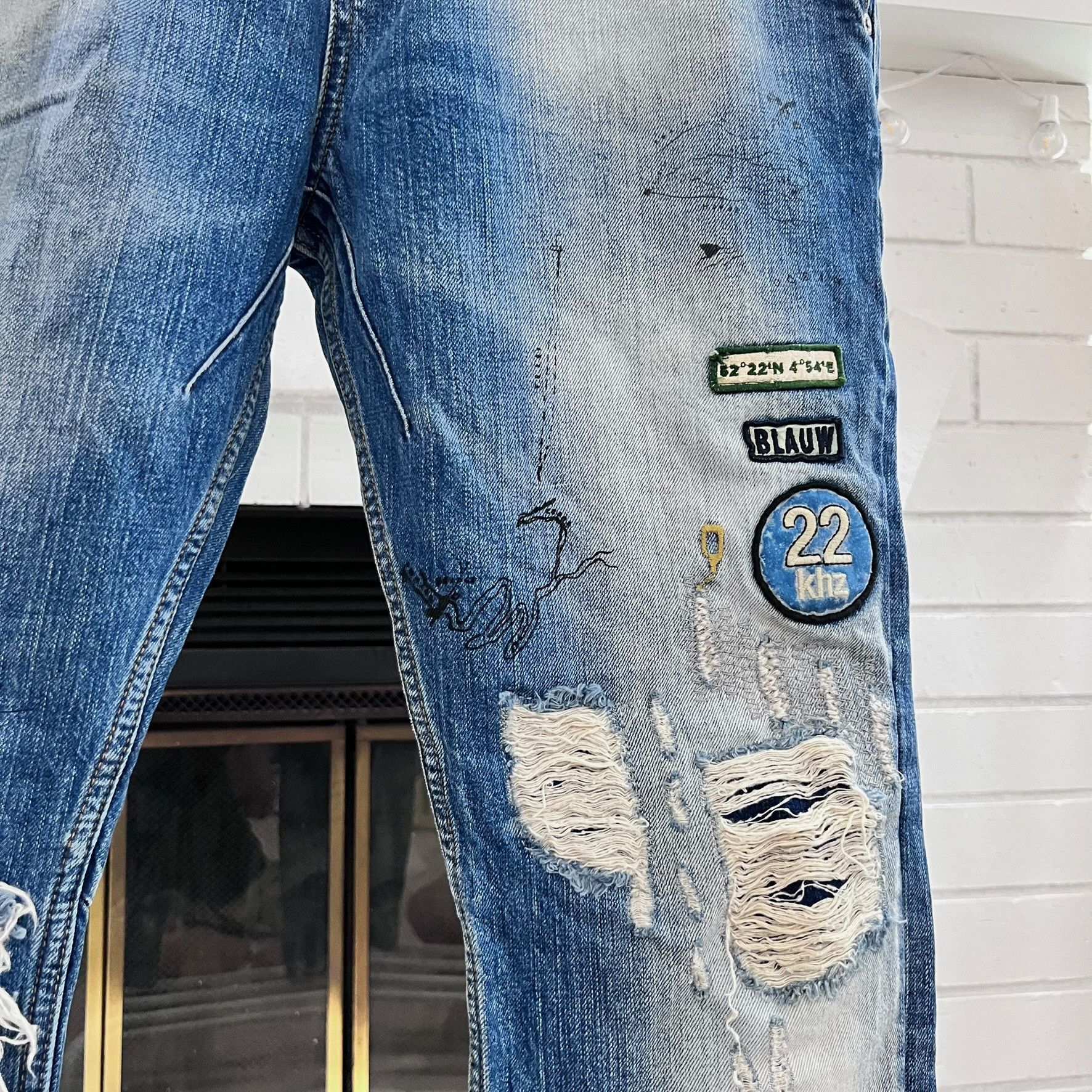 Scotch & Soda Scotch & Soda Blue Distressed Ripped Patches Painted Jeans Size US 32 / EU 48 - 5 Thumbnail