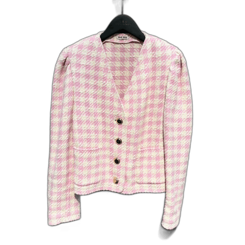 Miu Miu Pink Checked VNeck Jacket by Miu Miu-2506 Size S / US 4 / IT 40 - 1 Thumbnail