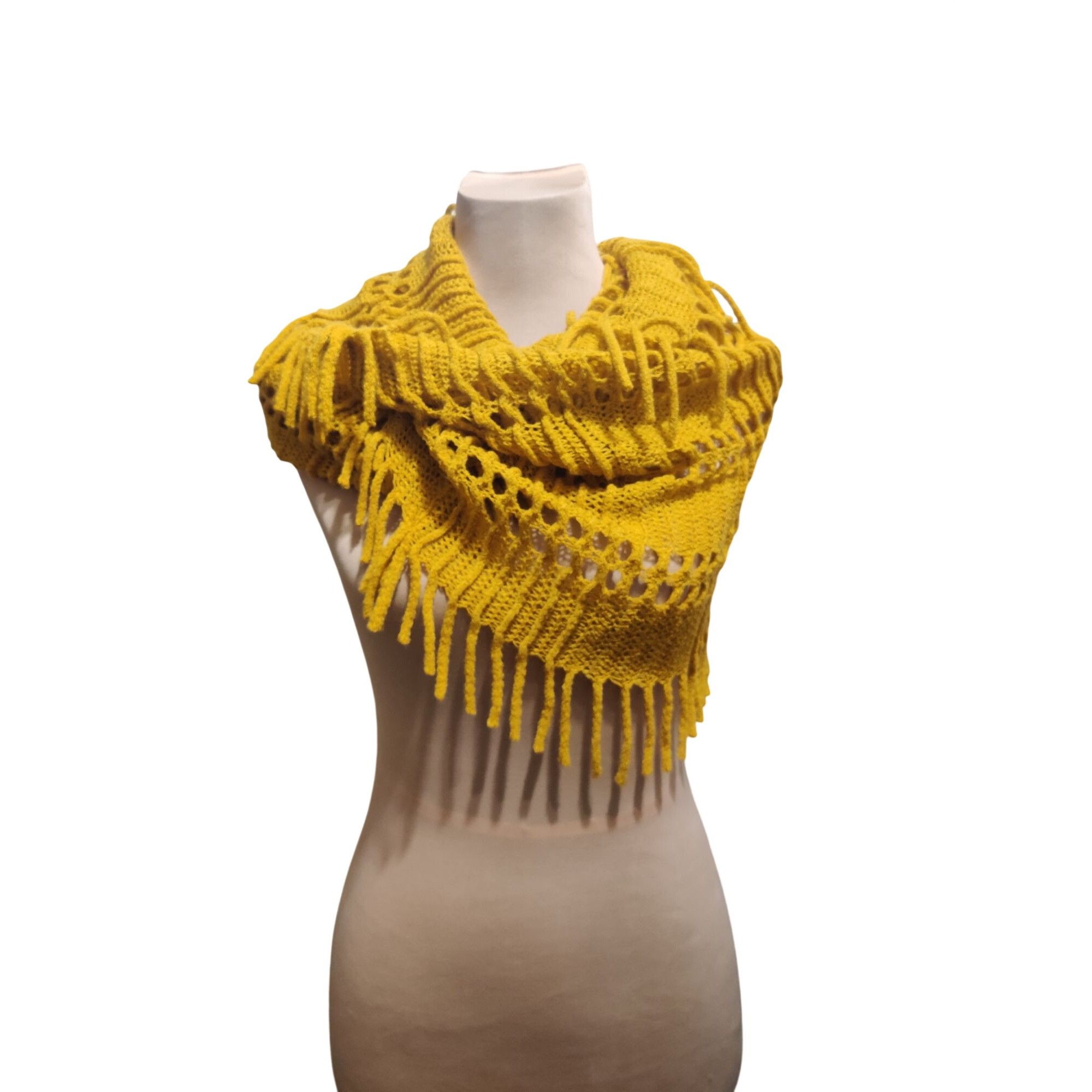 Other Anna & Ava Mustard Yellow Crochet Fringe Infinity Scarf Open Size ONE SIZE - 6 Thumbnail