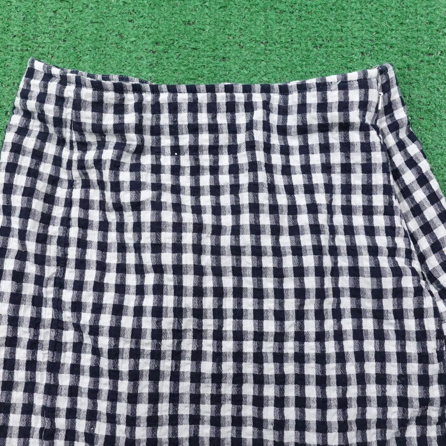 Vintage VINTAGE American Eagle Gingham Check Skirt Womens Small Casual A-Line Mini Lined Cotton Linen Blue Size 28" / US 6 / IT 42 - 2 Thumbnail