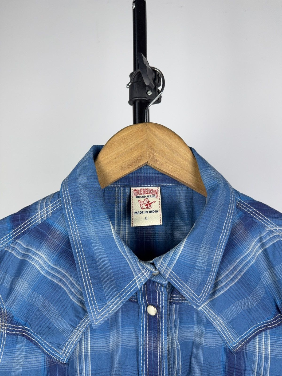 True Religion True Religion Blue Plaid Western Shirt Snap Button Size L / US 10 / IT 46 - 4 Thumbnail