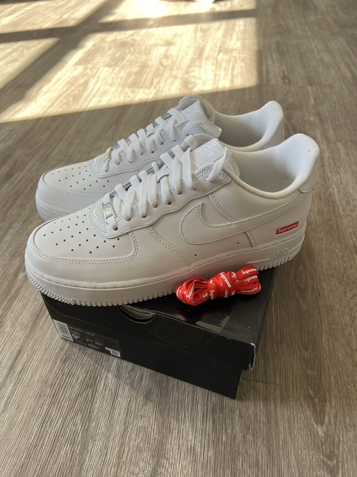 image of Nike x Supreme Air Force One Low Supreme Shoes in White, Men's (Size 9.5)