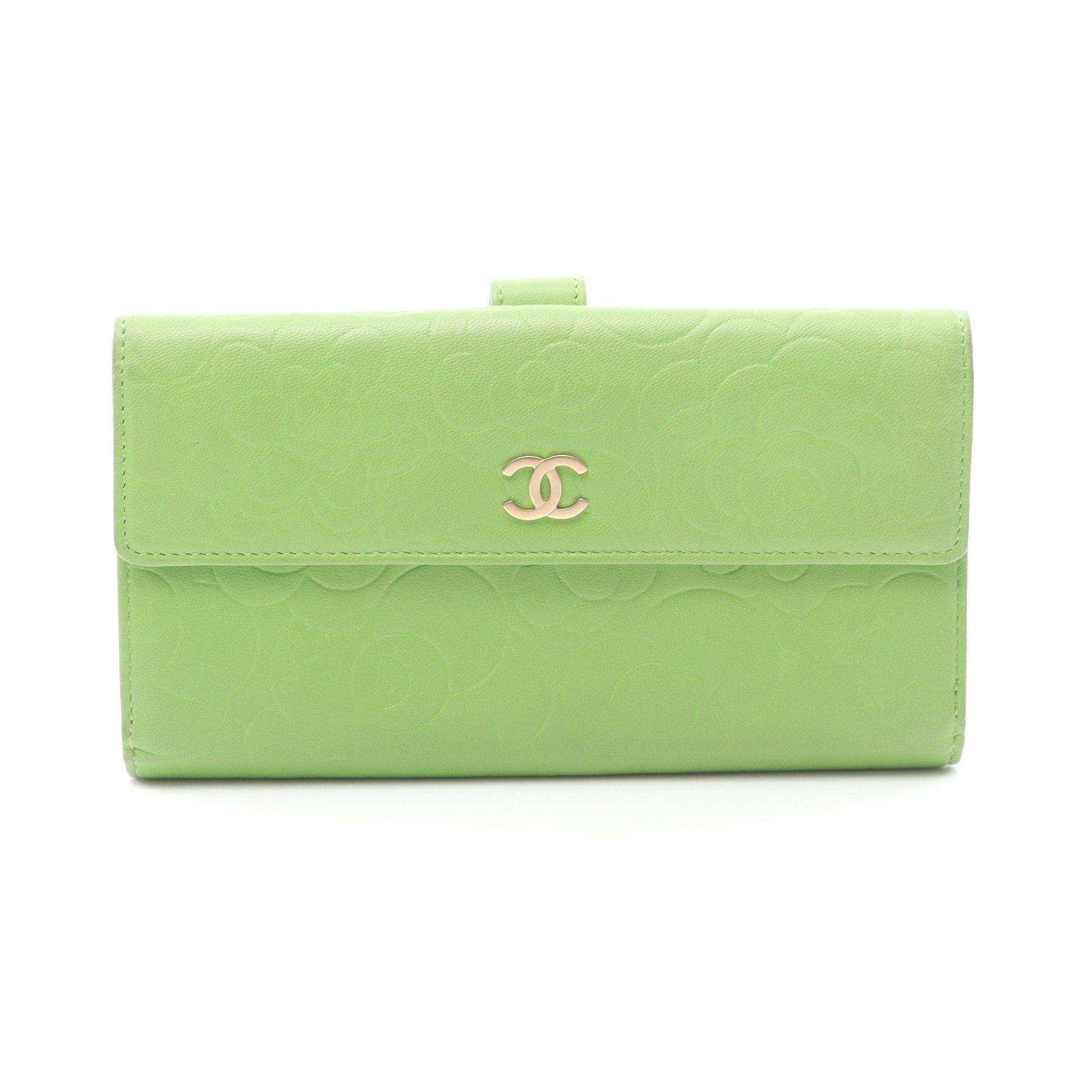 Chanel Chanel Camellia Double Hook Bi-Fold Long Wallet Leather Yellow-Green Gold Hardware Size ONE SIZE - 1 Thumbnail