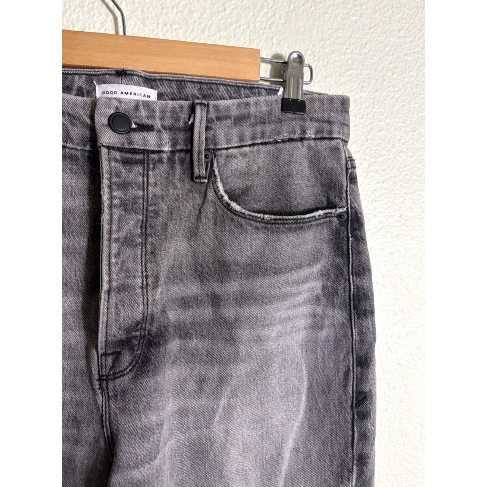 Good American Good American Jeans Womens 12 Black Twisted Slit Straight Leg 31x32 Denim Cotton Stretch 5-Pocket High Rise Modern 90s City College Size 34" / US 12 / IT 48 - 5 Thumbnail
