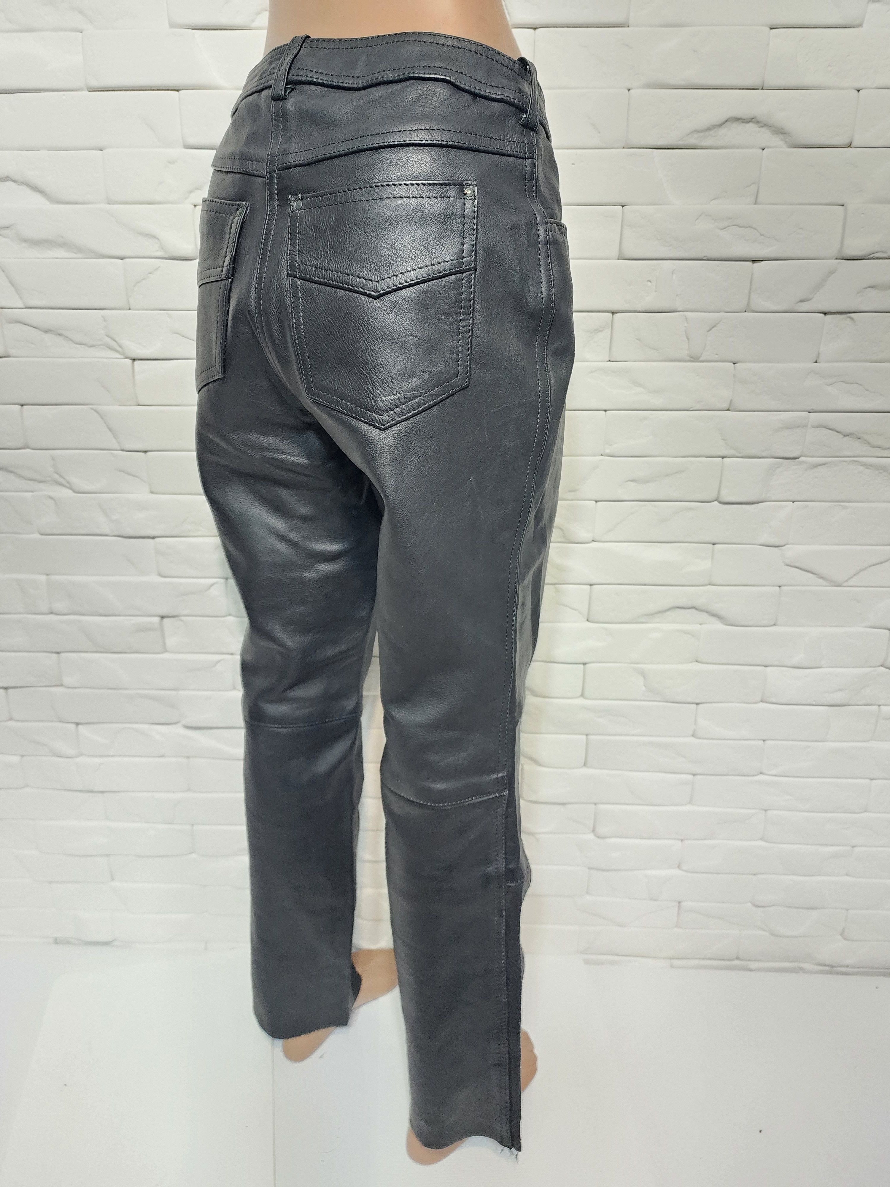 Genuine Leather Black Biker Leather Pants: Women's Denim Style Size 27" / US 4 / IT 40 - 6 Thumbnail